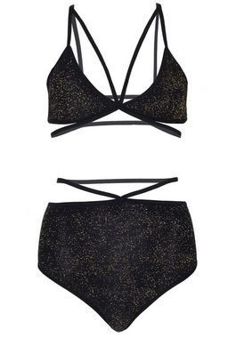 Leg Avenue Set: Bügelloser BH BH und High Waist Slip mit Glitzer- schwarz, gold