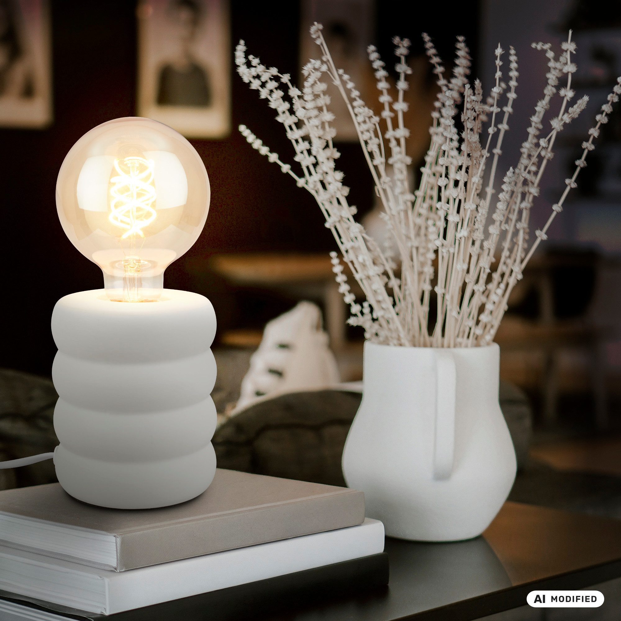 Briloner Leuchten LED Tischleuchte Tischlampe Keramik Kabelschalter E27 Nachttischlampe, ohne Leuchtmittel, Abhängig vom Leuchtmittel, 10,5x12,5 cm, Schlafzimmer, Wohnzimmer, Büro