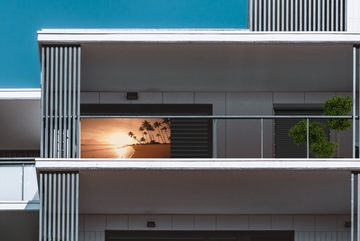 MuchoWow Balkonsichtschutz Sonnenuntergang - Tropisch - Palme - Strand - Meer (1-St) Balkonbanner, Sichtschutz für den Balkon, Robustes und wetterfest