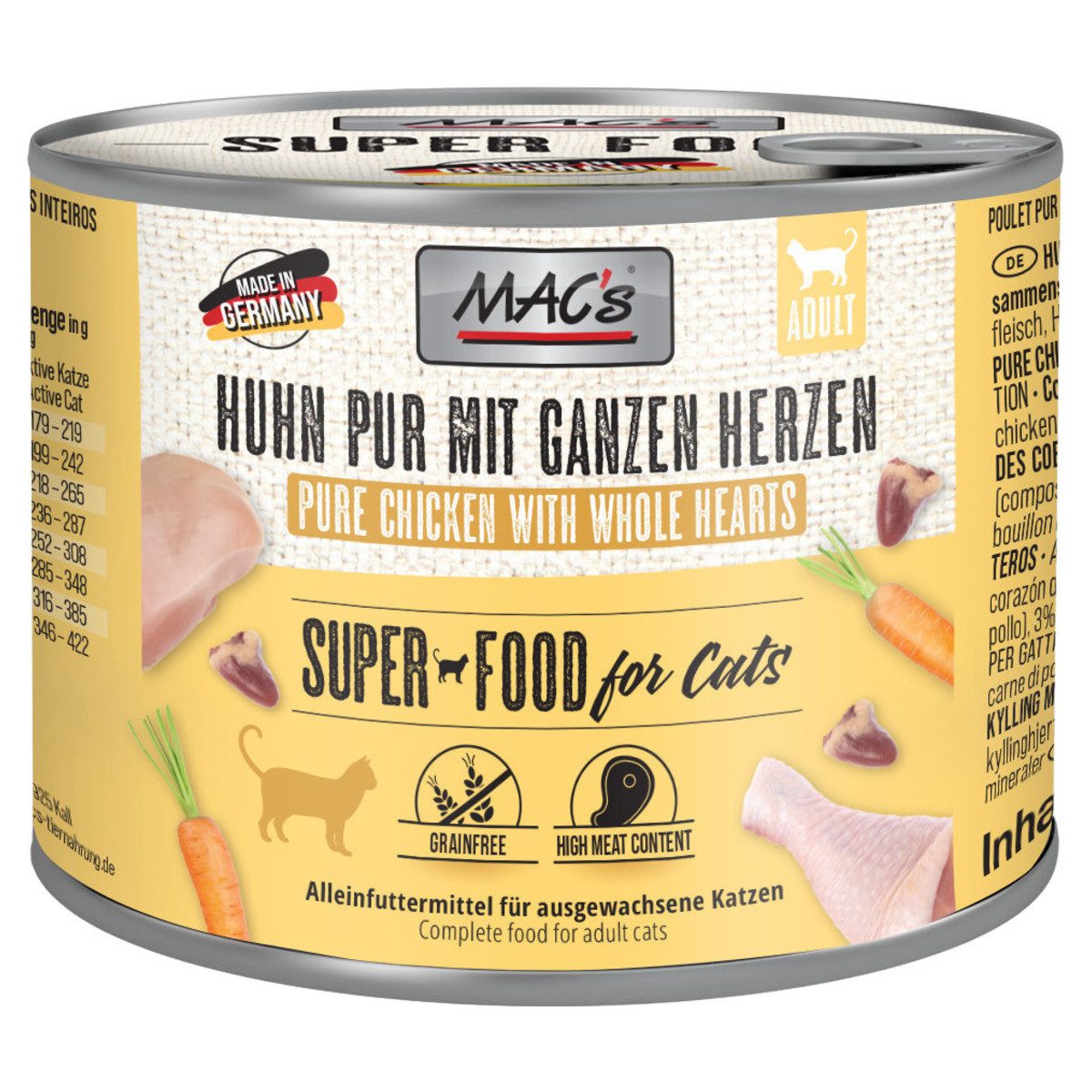 MAC'S Huhn pur mit ganzen Herzen 200 g - 6 Stück, Nassfutter für: Katze