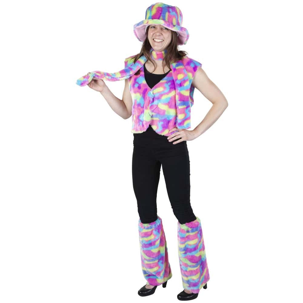 MICA Kostüm Faschingsschal - Regenbogen-Plüsch - für Erwachsene günstig online kaufen