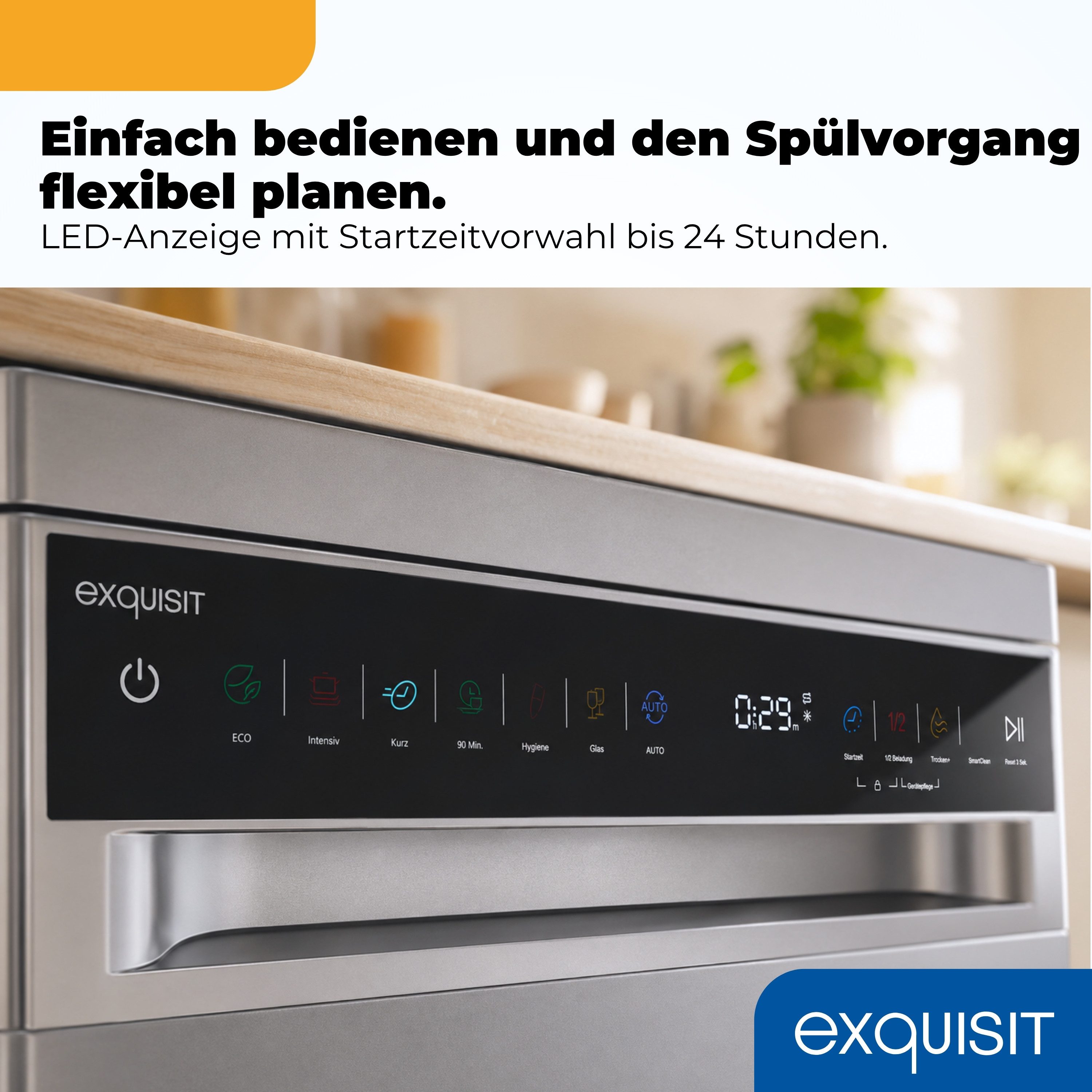 exquisit Standgeschirrspüler GSP9311-450C silber, 8,3 l, 11 Maßgedecke, 11 Maßgedecke, 7 Programme, LED, Besteckkorb, AquaStop – Bild 5 von 5