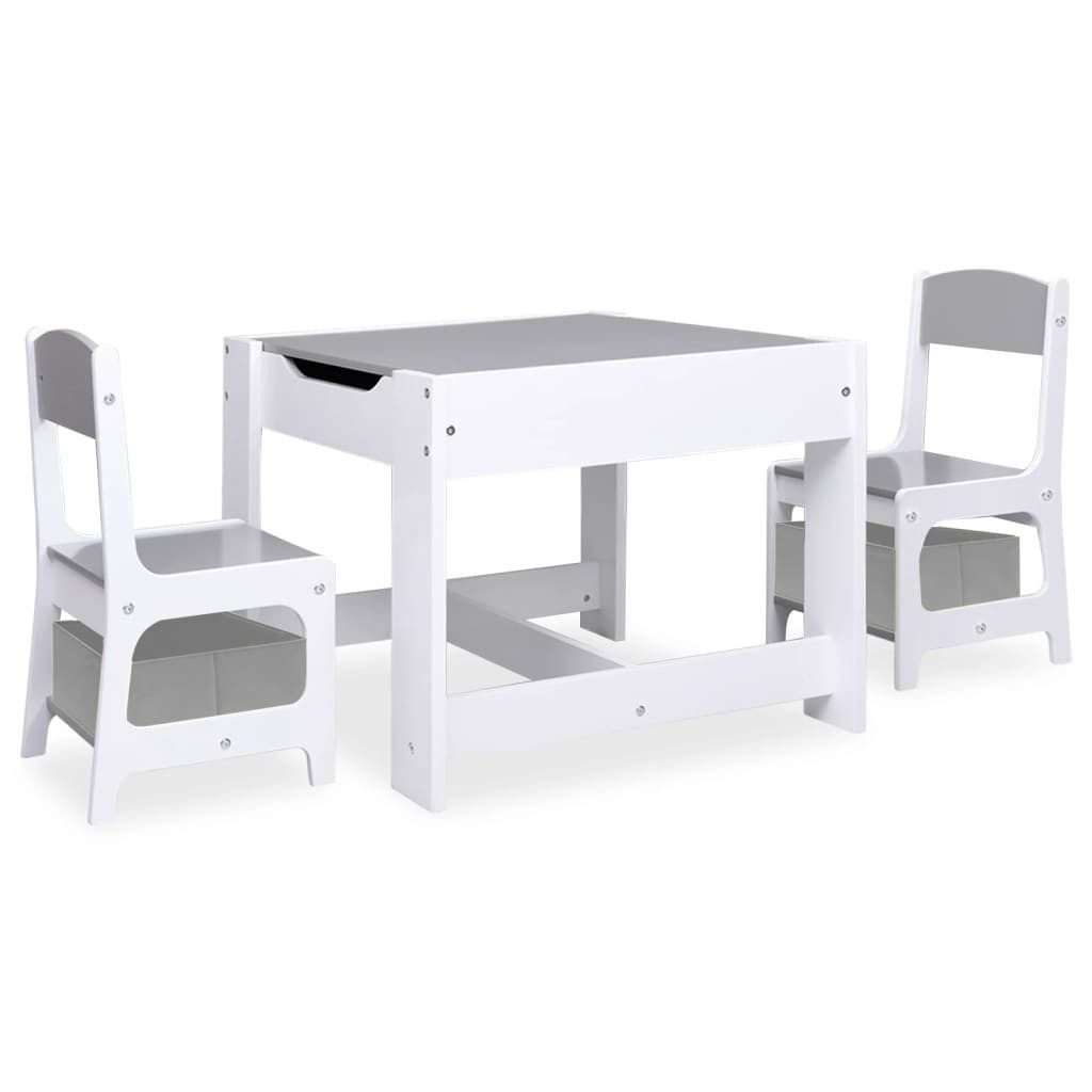 vidaXL Kindersitzgruppe NA Kindertisch mit 2 Stühlen Weiß MDF, (3-tlg)