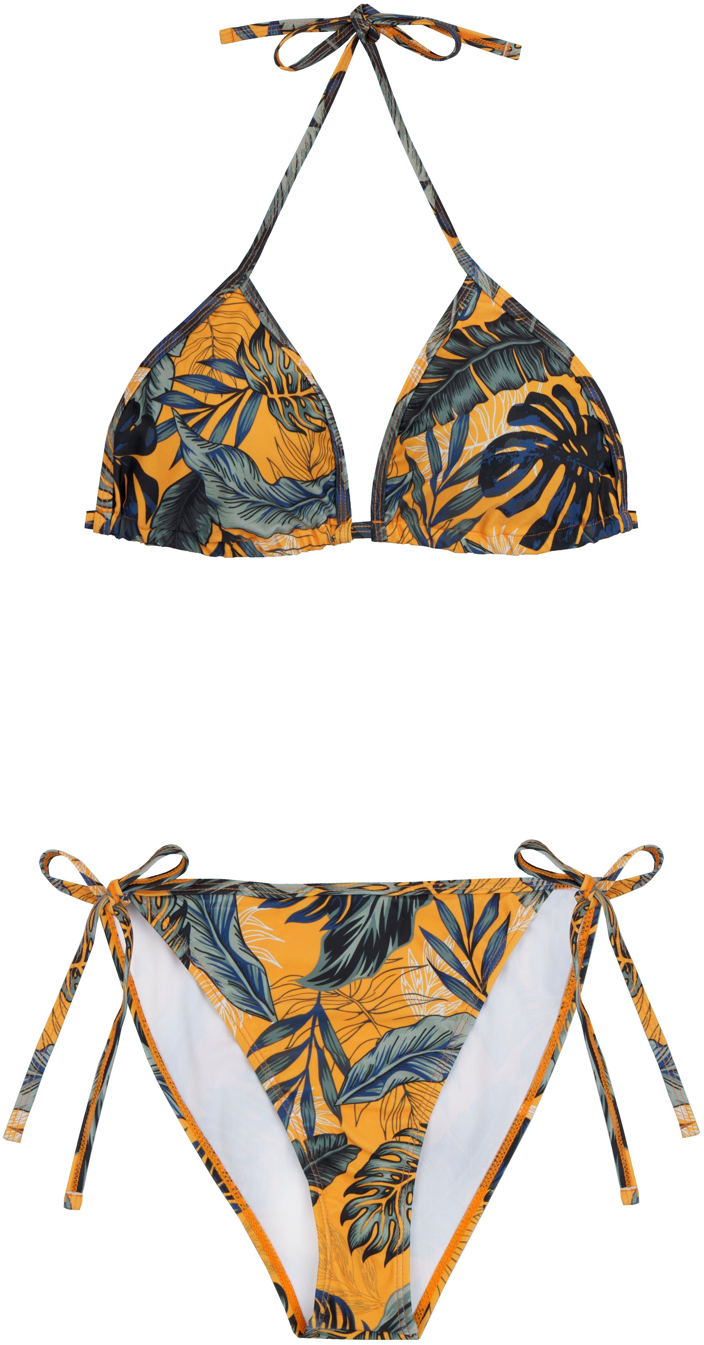 AvaMia Triangel-Bikini Damen Bikini Set Bikinitop und Bikinihose Low mit Schnürbindung (Bikinitop und Bikinihose, Bikinitop und Bikinihose) Blätter Blatt Bikiniset Triangel Jungel Dschungel Grün Braun