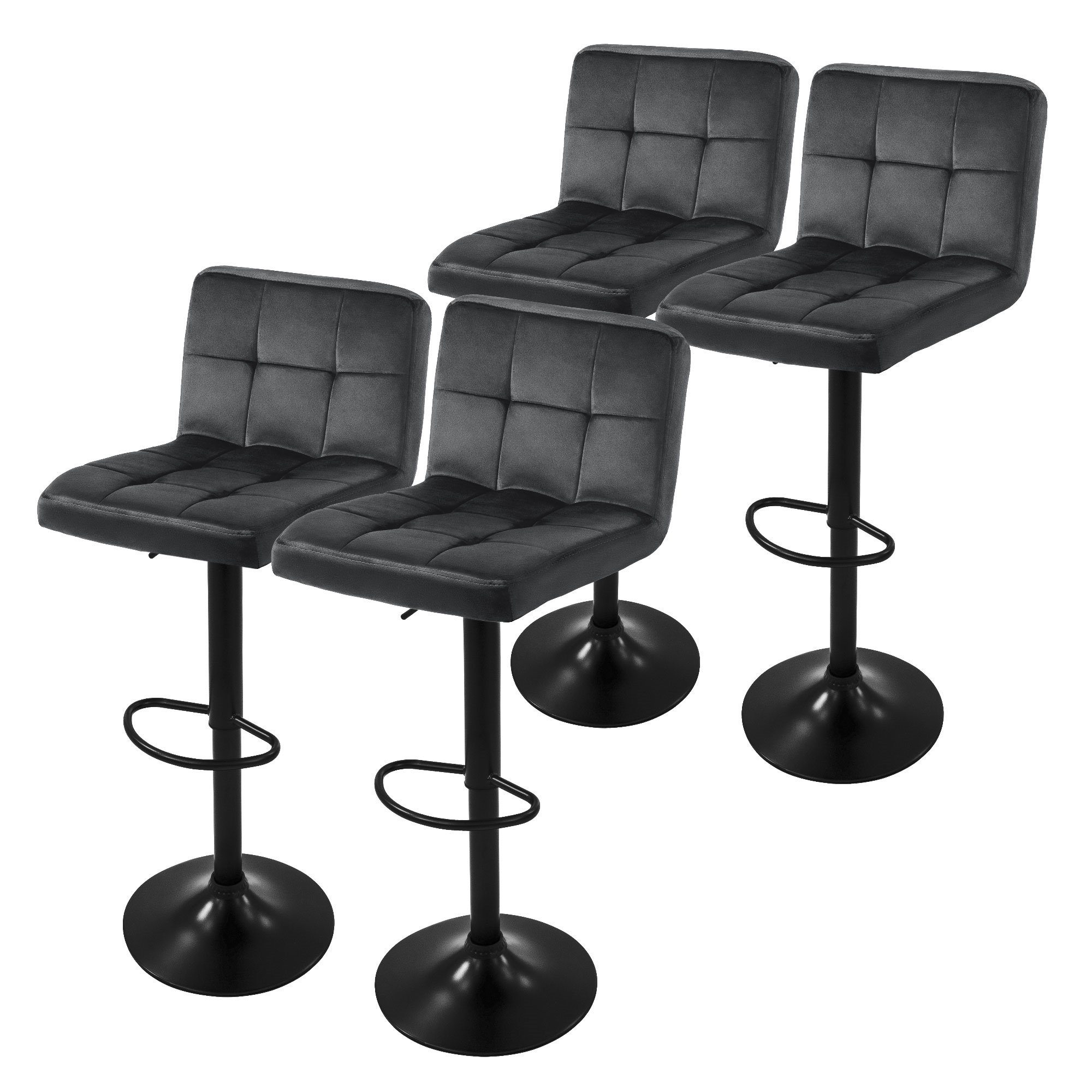 ML-DESIGN Barhocker Gepolsterter Barstuhl mit Rückenlehne und Fußstütze, 360° drehbar (4 St), Drehstuhl höhenverstellbar 63-83 cm 4er Set Grau Bezug aus Samt