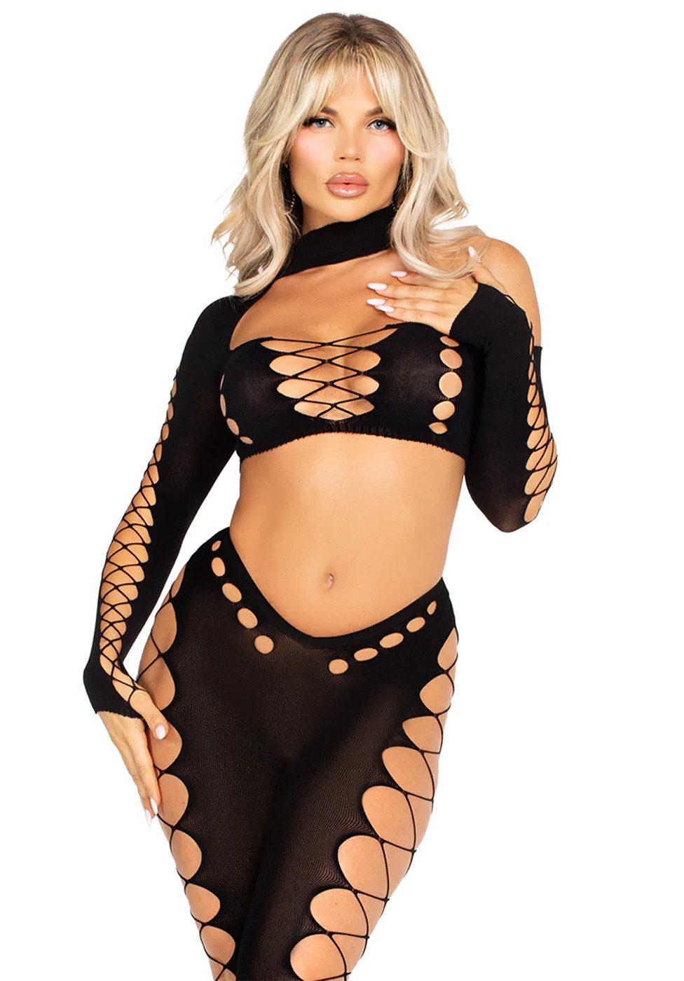 Leg Avenue Top & Leggings Cut-Out Crop Top und Leggings - schwarz (2-tlg) ultra-elastisch und figurbetont