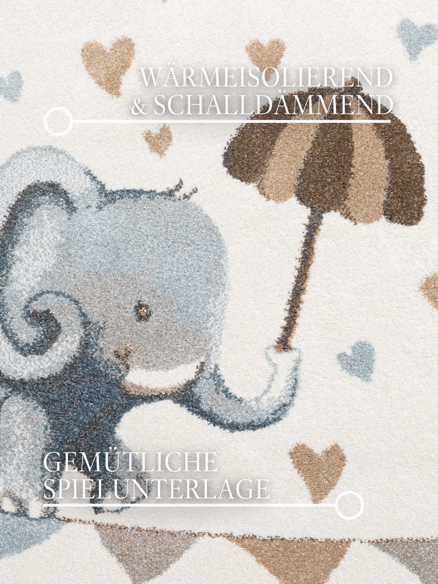 Villeroy & Boch Kinderteppich Walk like an Elephant Rainy, rund, Höhe: 9 mm, Spielteppich weich, Kinderzimmer, Boho Kids Spielunterlage, Tieremotiv – Bild 4 von 5