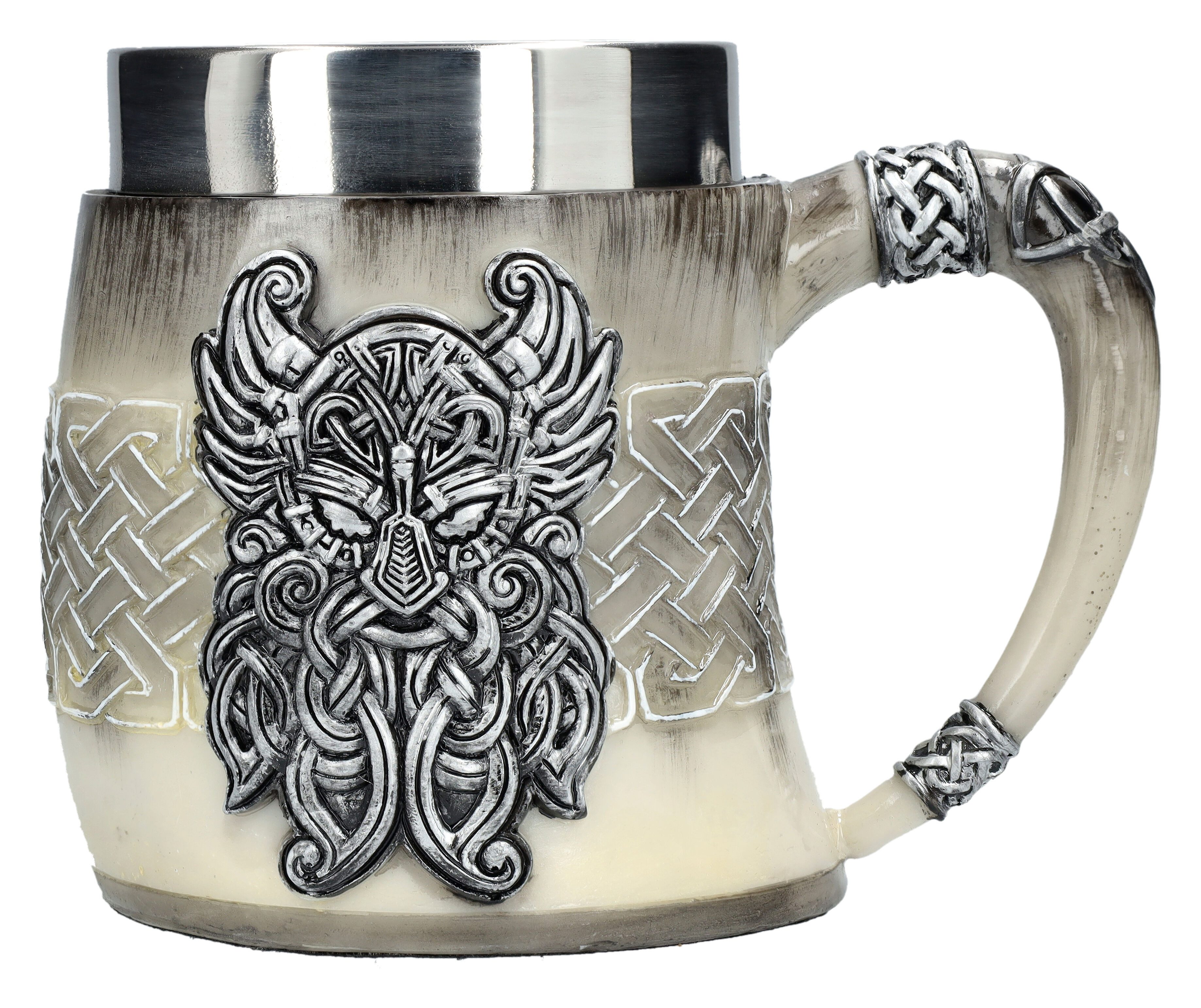 Bierkrug Krug – Wikinger Bierkrug Horn-Optik 400 ml Geschenkidee mit Edelstahl