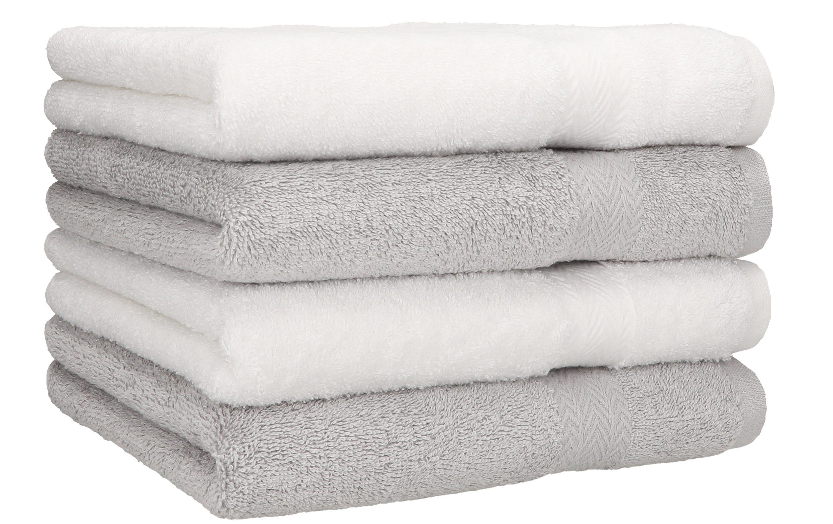Betz Handtücher 4 Stück Handtücher Premium 4 Handtücher Farbe weiß und silbergrau, 100% Baumwolle