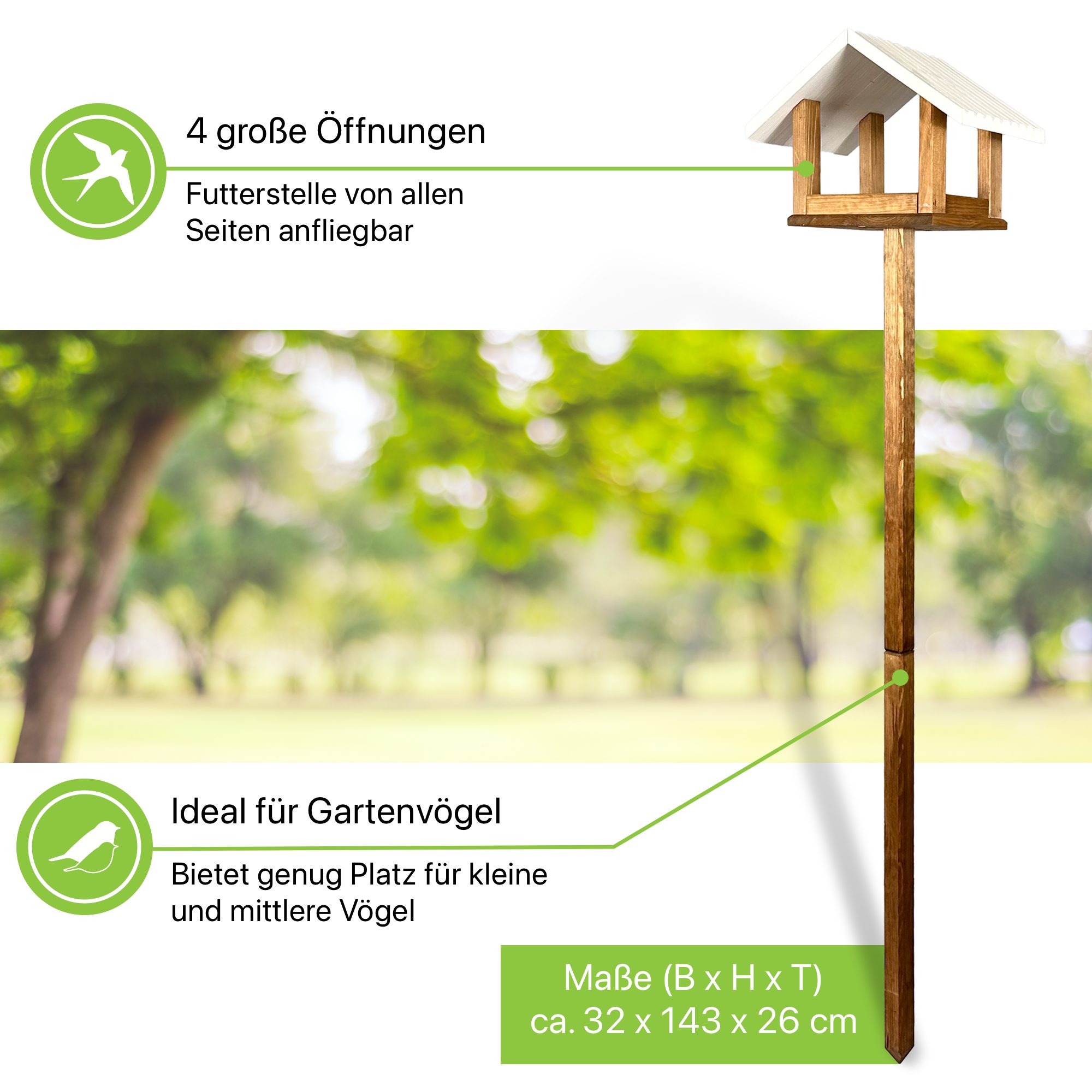 gartenetage Vogelhaus Massives Vogelhaus Holz mit Erdspieß, Wetterfest / Vogelhäuschen für Ihren Garten