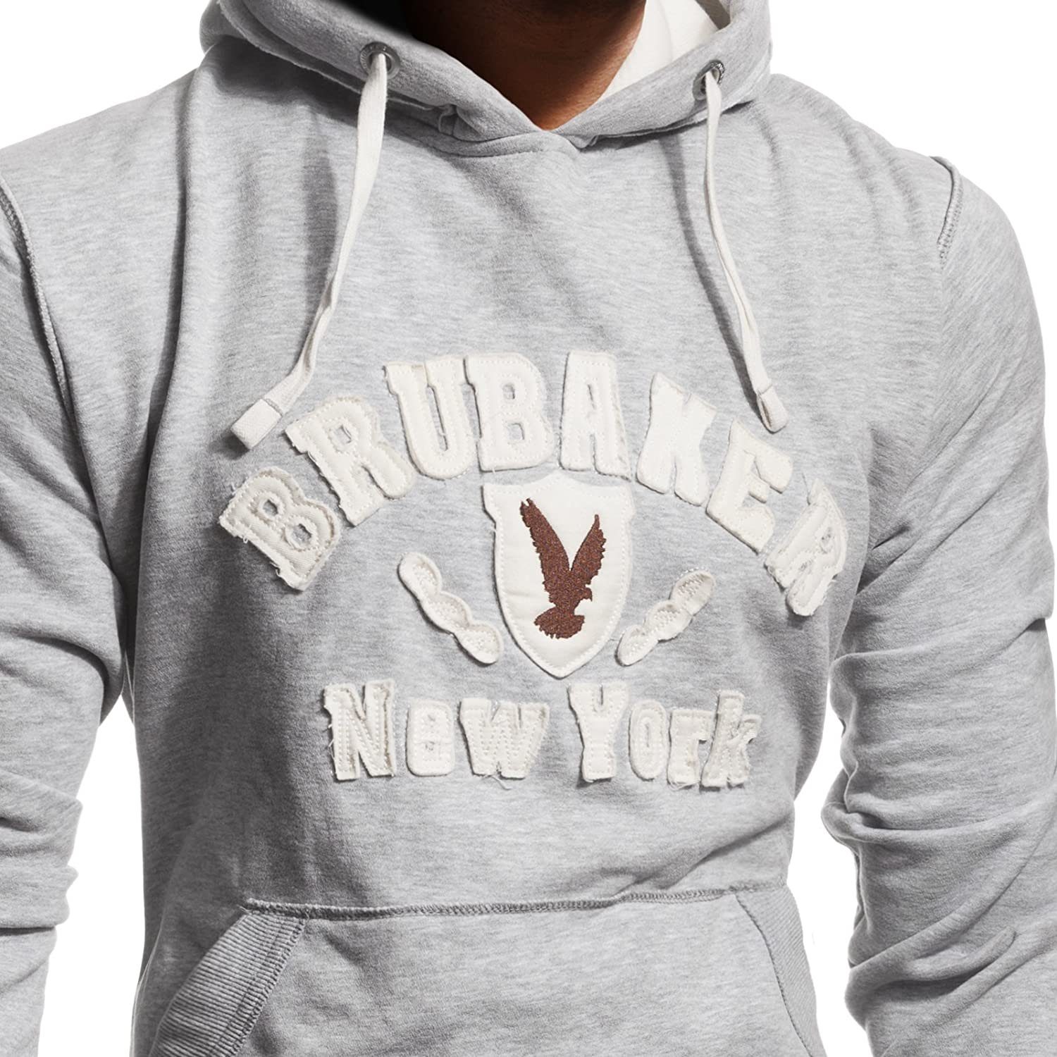BRUBAKER Kapuzensweatshirt Herren Sweatshirt (1-tlg) Grau mit Sweater Kängurutasche - New Eagle Kapuze York Adler mit und Logo