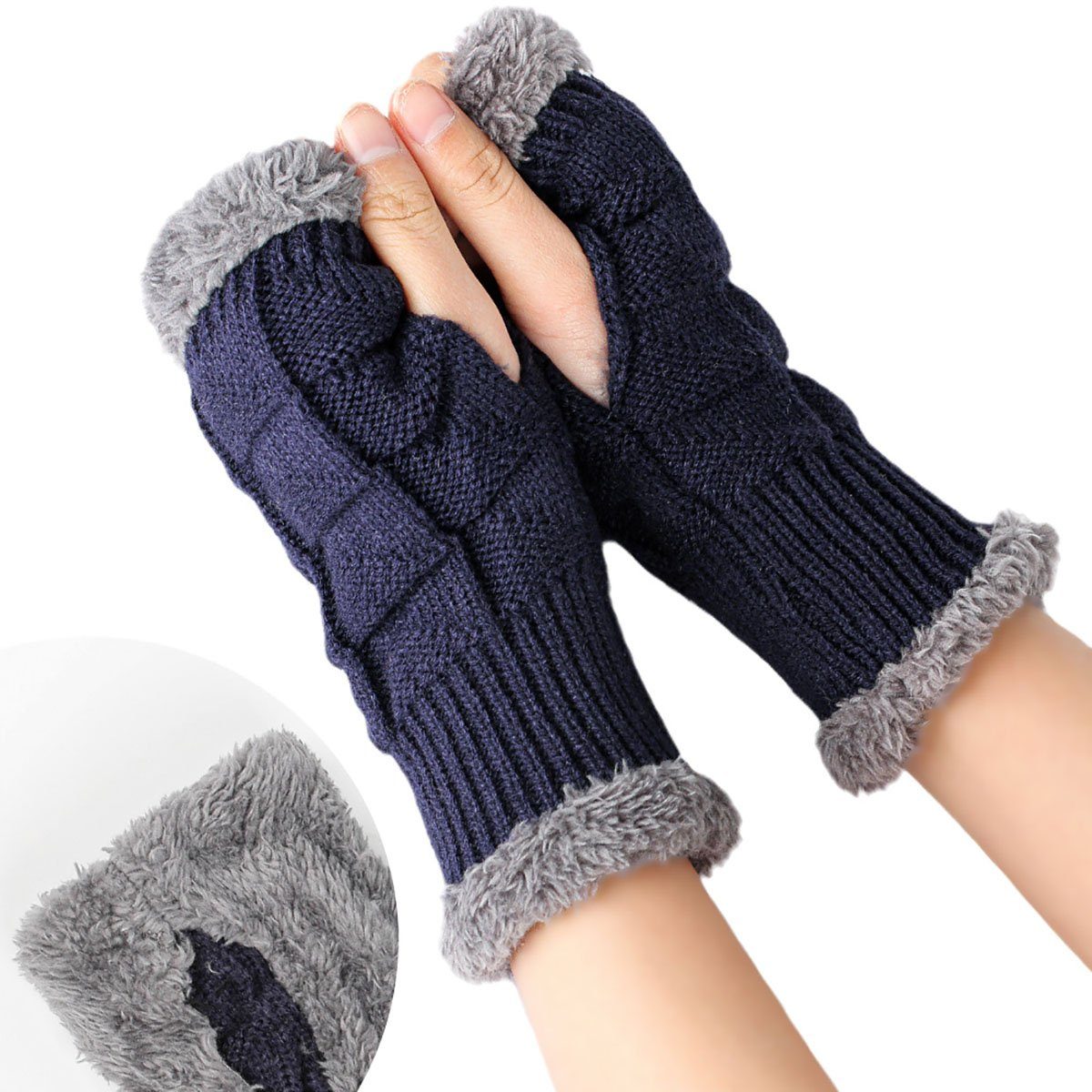 CTGtree Strickhandschuhe 3 Warme Fingerlose Handschuhe winter Damen Parr
