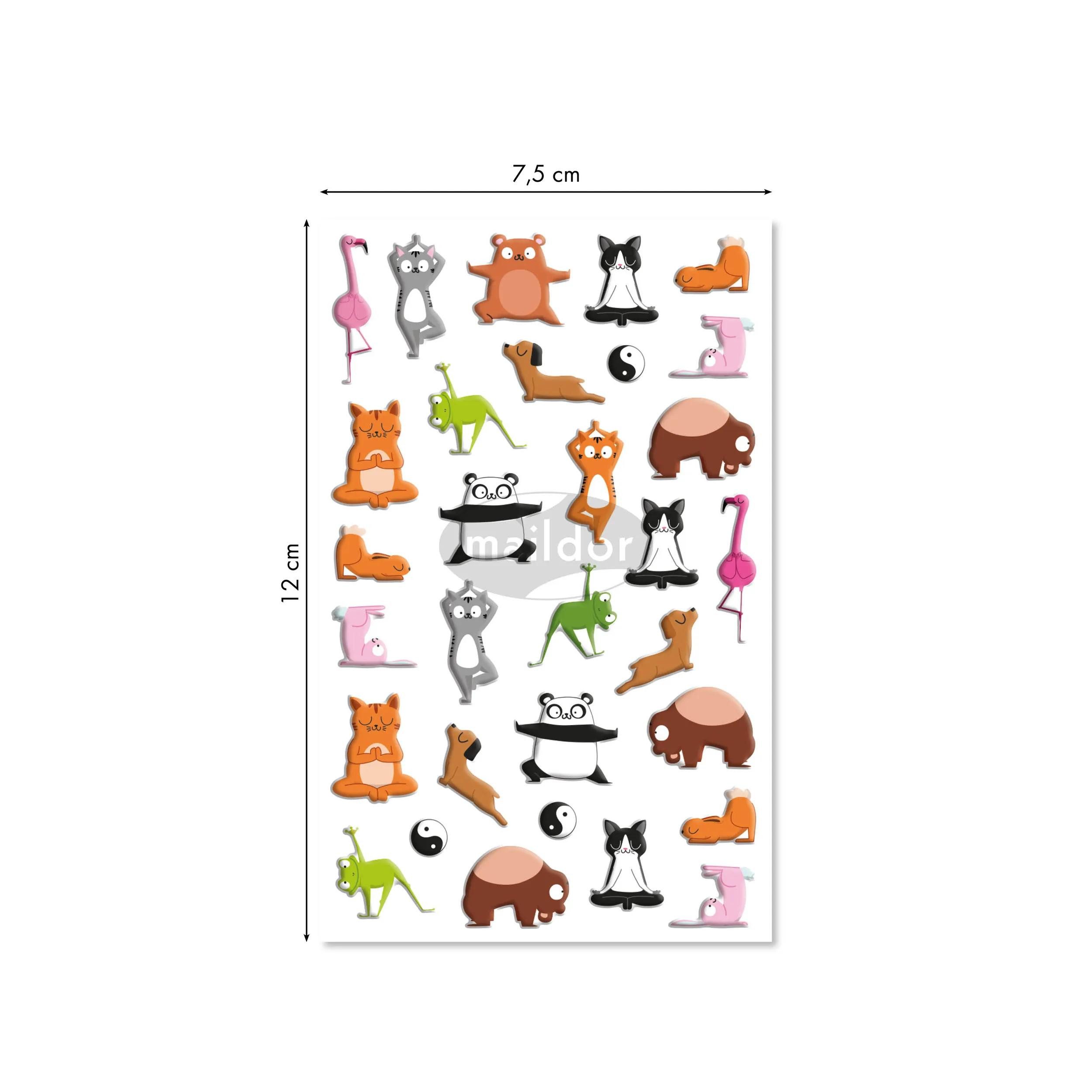 maildor Sticker 10x Cooky, 1 Stickerbogen 7,5x12cm, Tiere Yoga - Mehrfarbig CY144C, 3D-Sticker