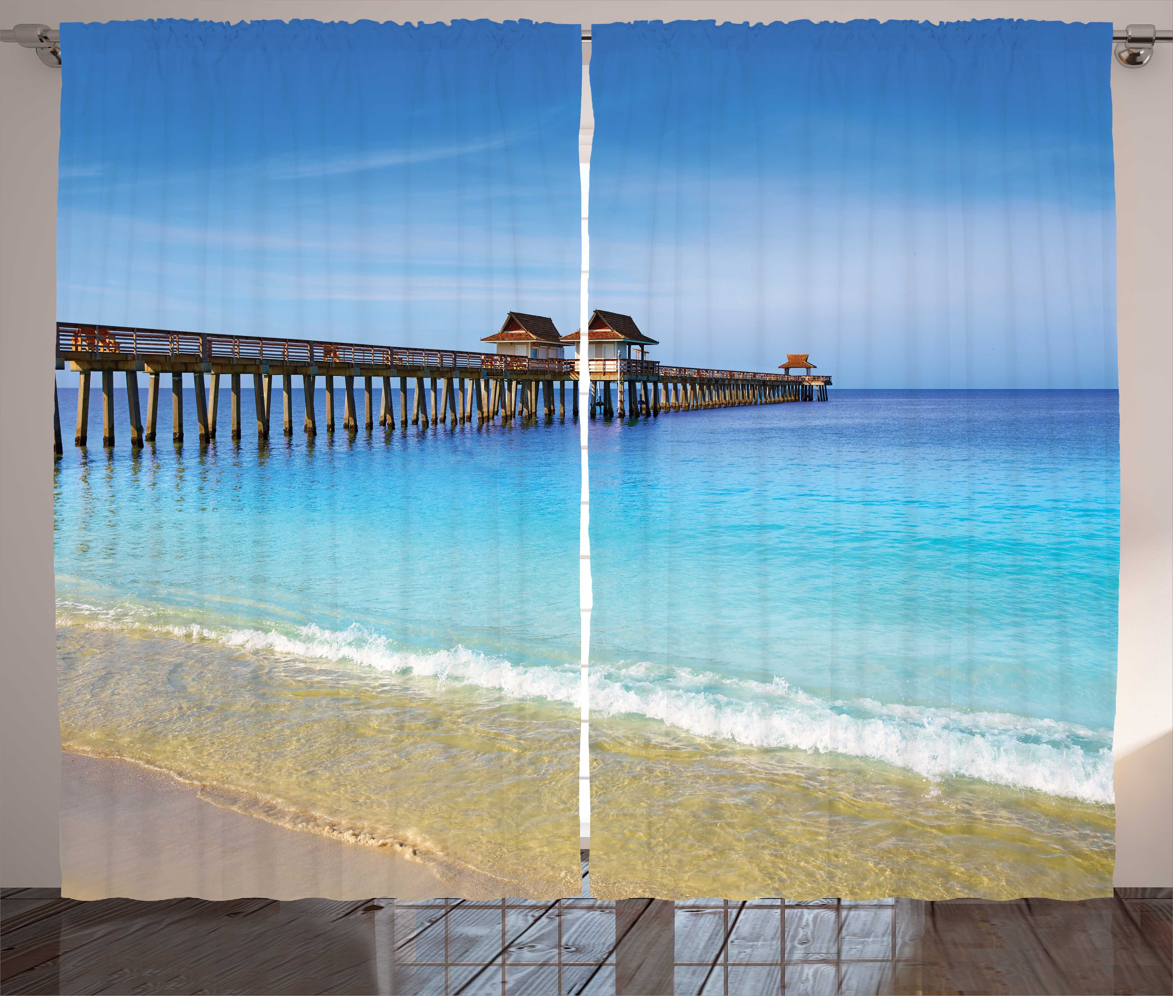 Gardine Schlafzimmer Kräuselband Vorhang mit Schlaufen und Haken, Abakuhaus, Dock Florida Beach Sunny Day Ozean