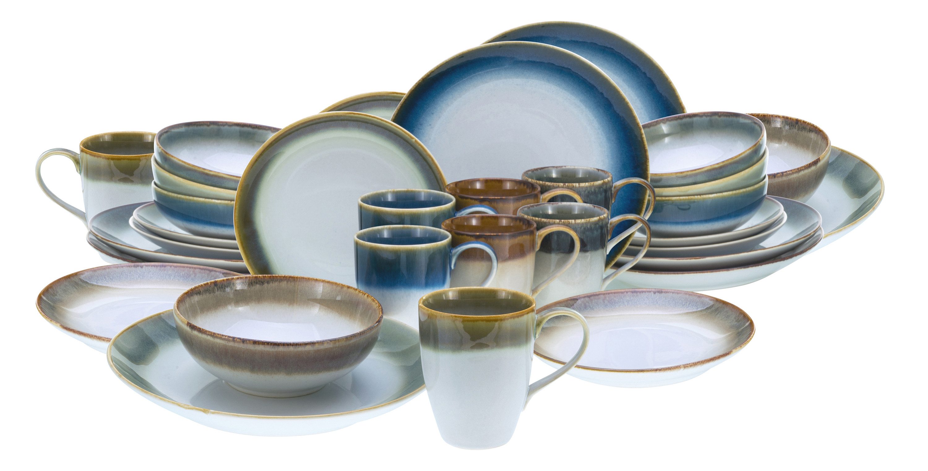 CreaTable Kombiservice Cascade Bunt (32-tlg), 8 Personen, Steinzeug