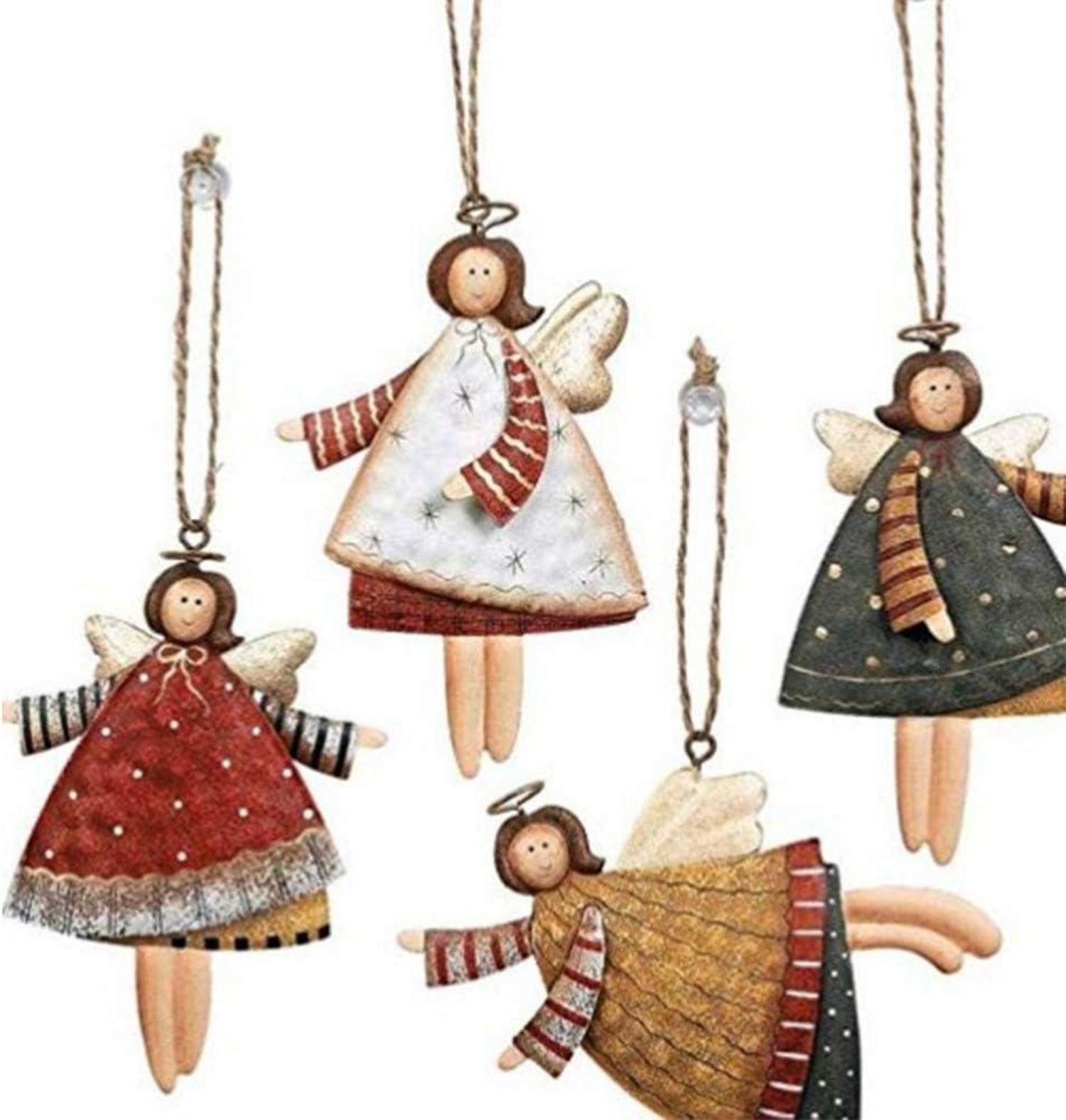 Baumbehang Weihnachtsanhänger Metall Engel Schneeflockenmuster 10x10x10cm (4er