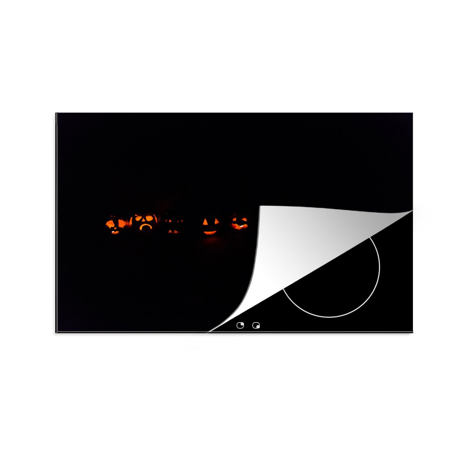 MuchoWow Herdblende-/Abdeckplatte Mehrere Lampen in Form von Kürbissen mit dunklem Hintergrund, Vinyl, (1 tlg), 81x52 cm, Induktionskochfeld Schutz für die küche, Ceranfeldabdeckung