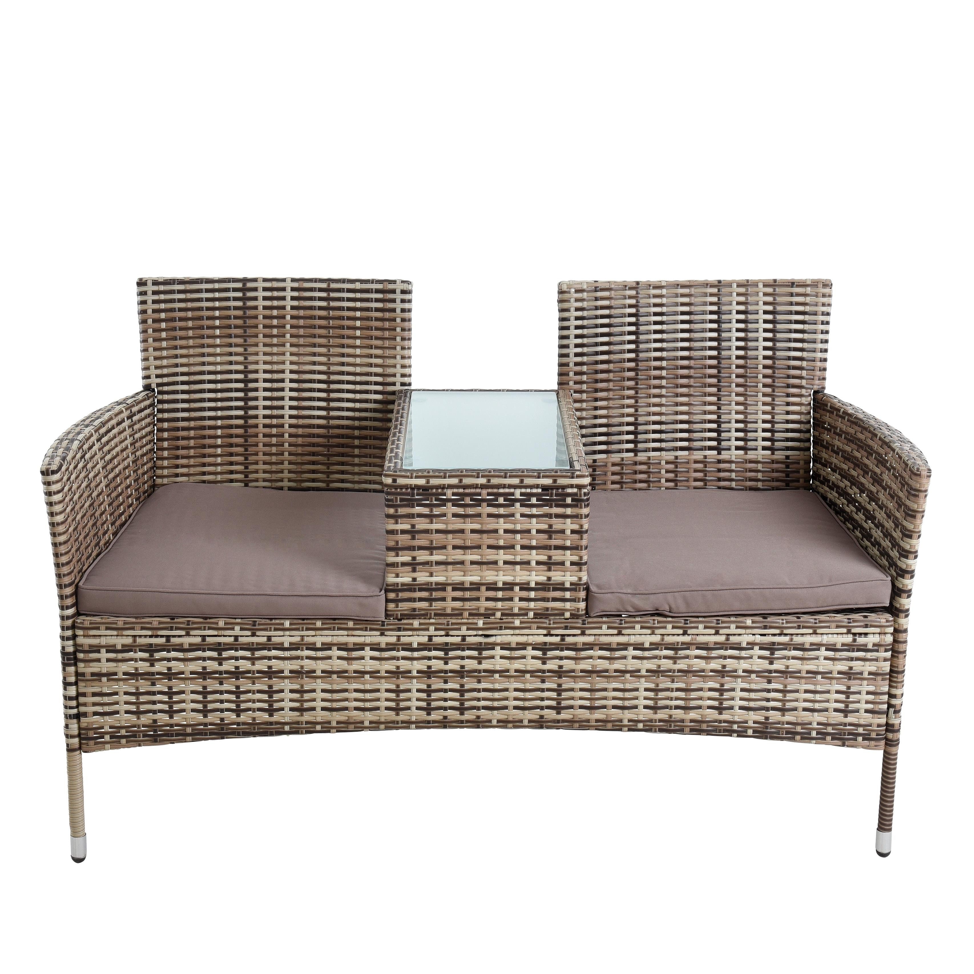 ESTEXO Sitzgruppe Polyrattan Gartenbank Sitzbank 2-Sitzer Gartenmöbel Balkonmöbel Beig – Bild 2 von 5
