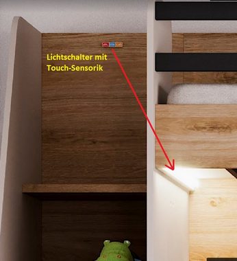 Möbel-Lux Kinderbett New Options, Almila Hochbett Kinderbett New Options mit USB und Treppe