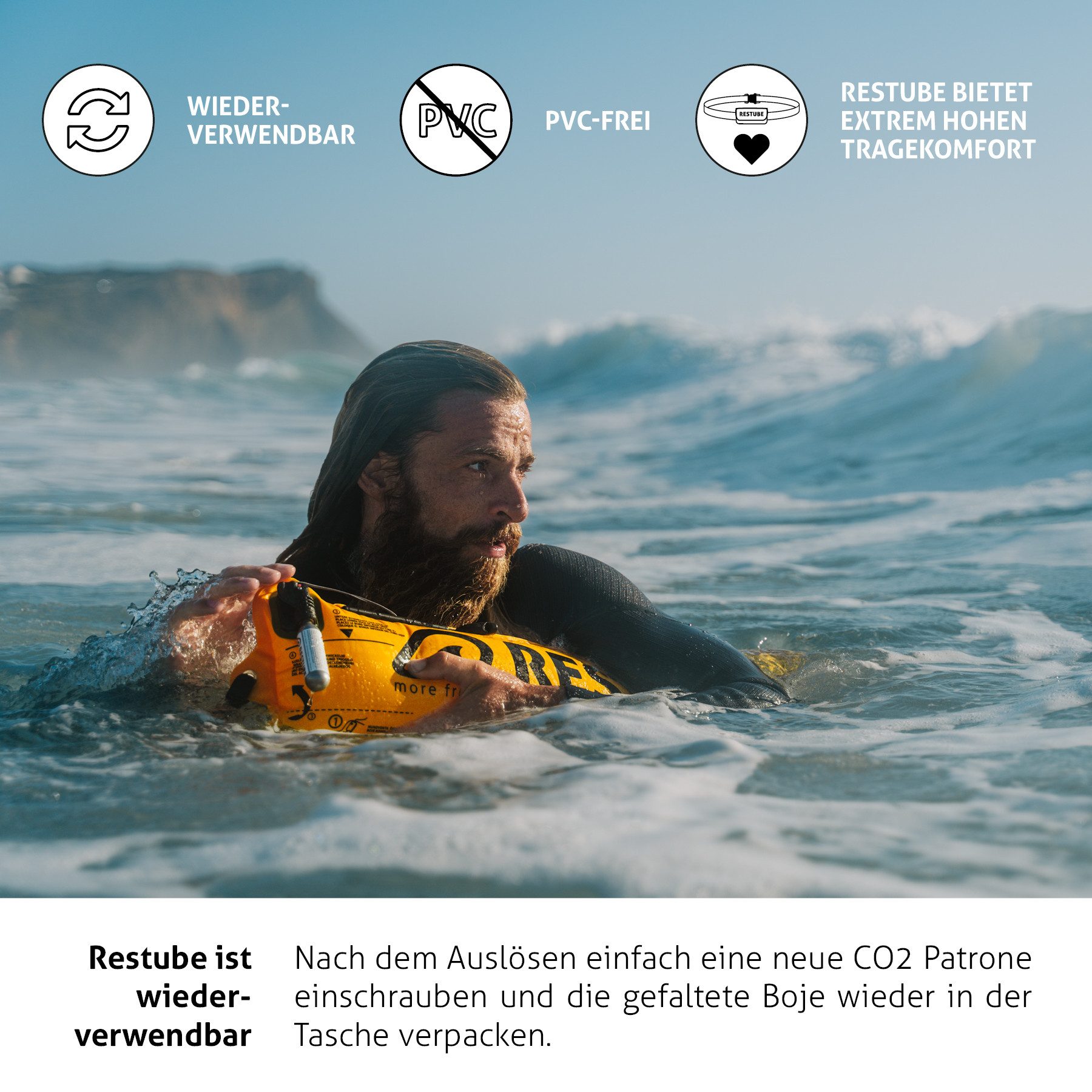 Restube Wasser-Airbag Extreme, aufblasbare Schwimmboje für raue Bedingungen, robust, wiederverwendbar