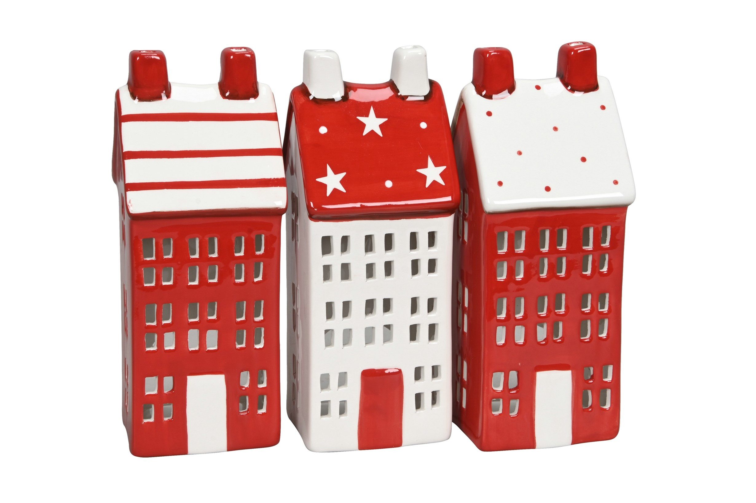 finehomegarden Dekoobjekt Deko Haus Lichterhaus rot/weiss 3fach sort. 7x7cm günstig online kaufen