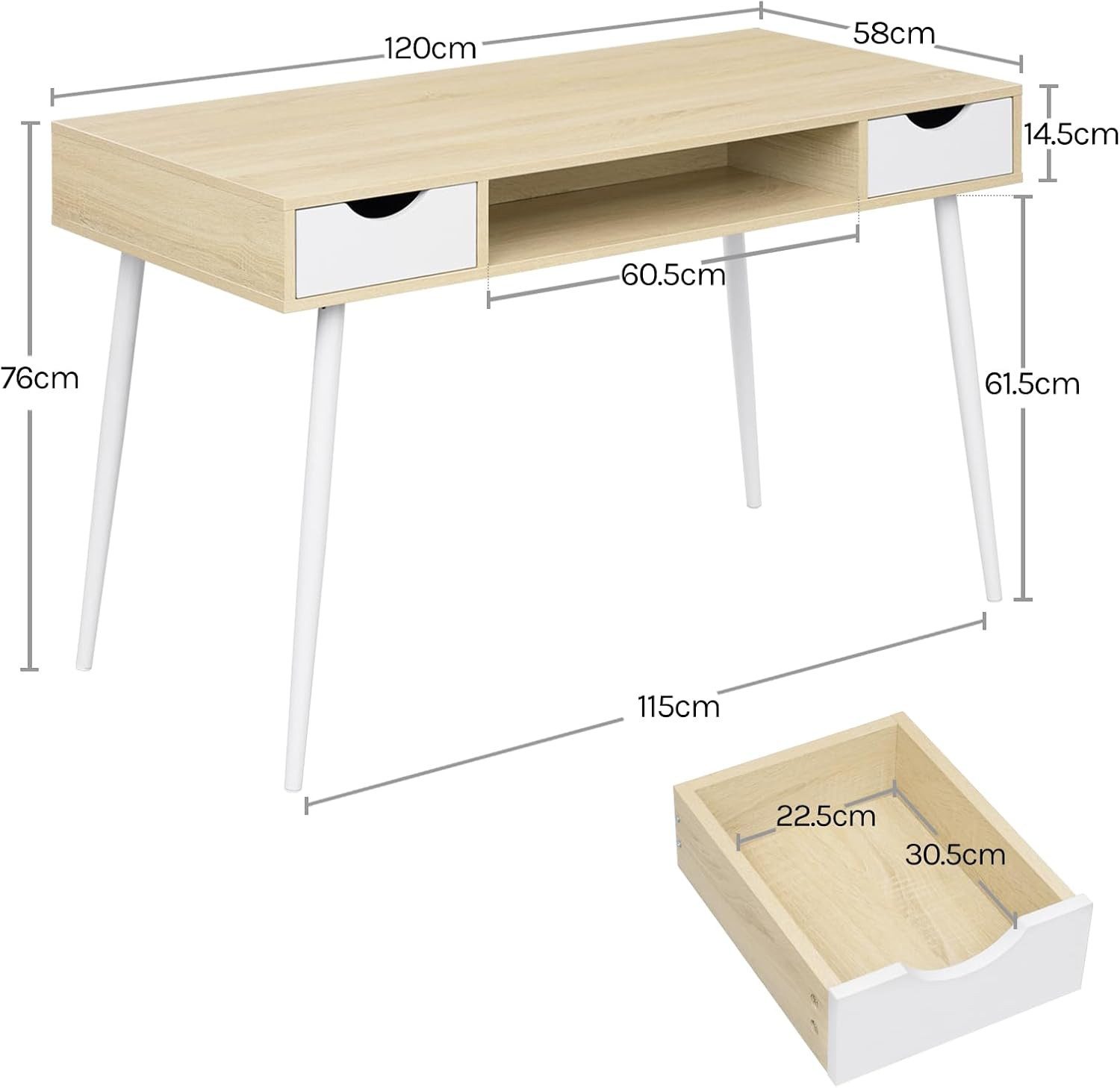 Woltu Schreibtisch (1-St), 120x58cm, Arbeitstisch, Computertisch Wohnzimmer, aus Stahl, Holz