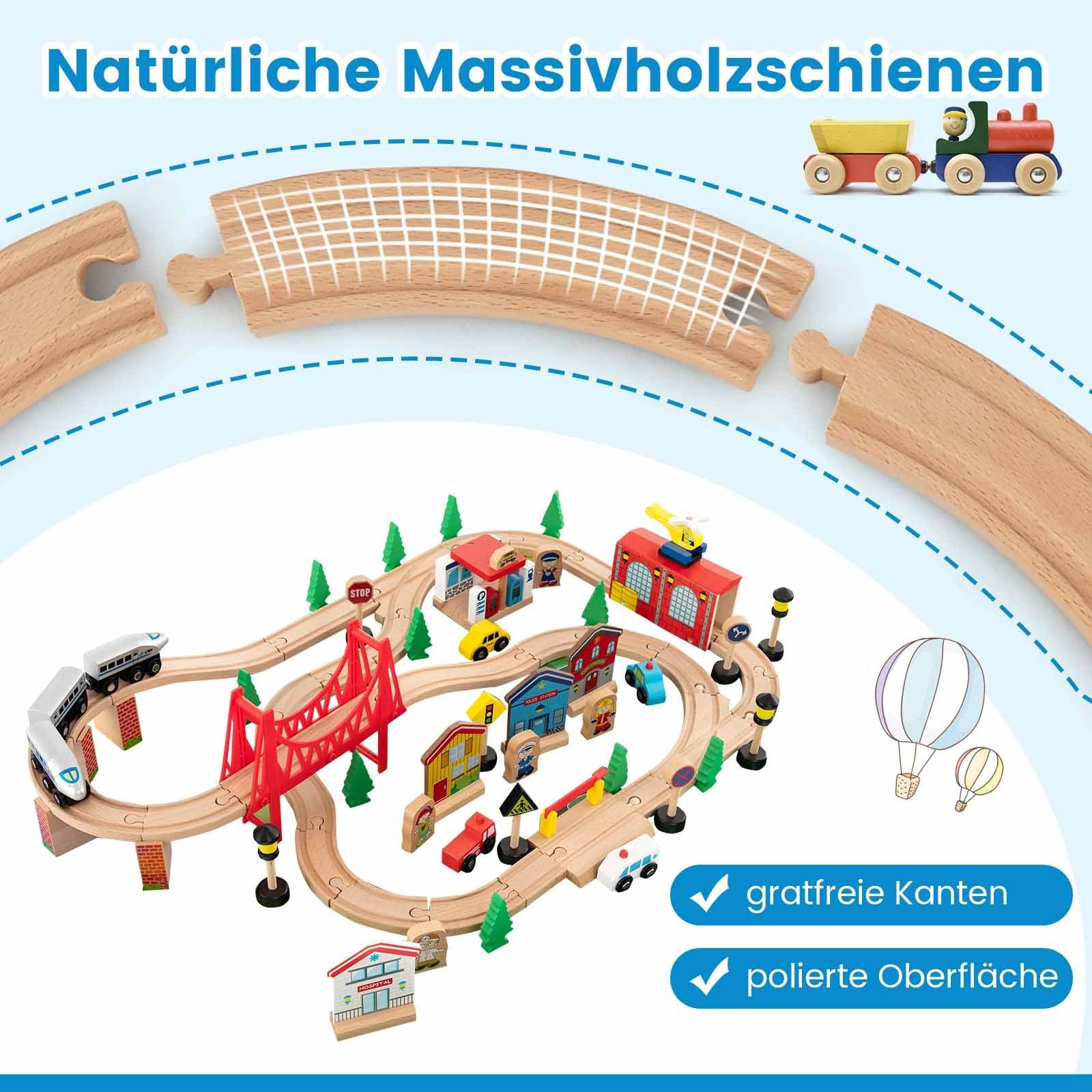 COSTWAY Spielzeug-Eisenbahn, (80-tlg), umkehrbar&abnembar, Holz