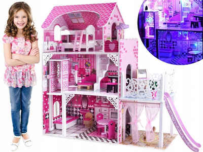 COIL Puppenhaus Holzpuppenhaus, Spielzeugset mit Möbeln und Zubehör, Rutsche, Licht