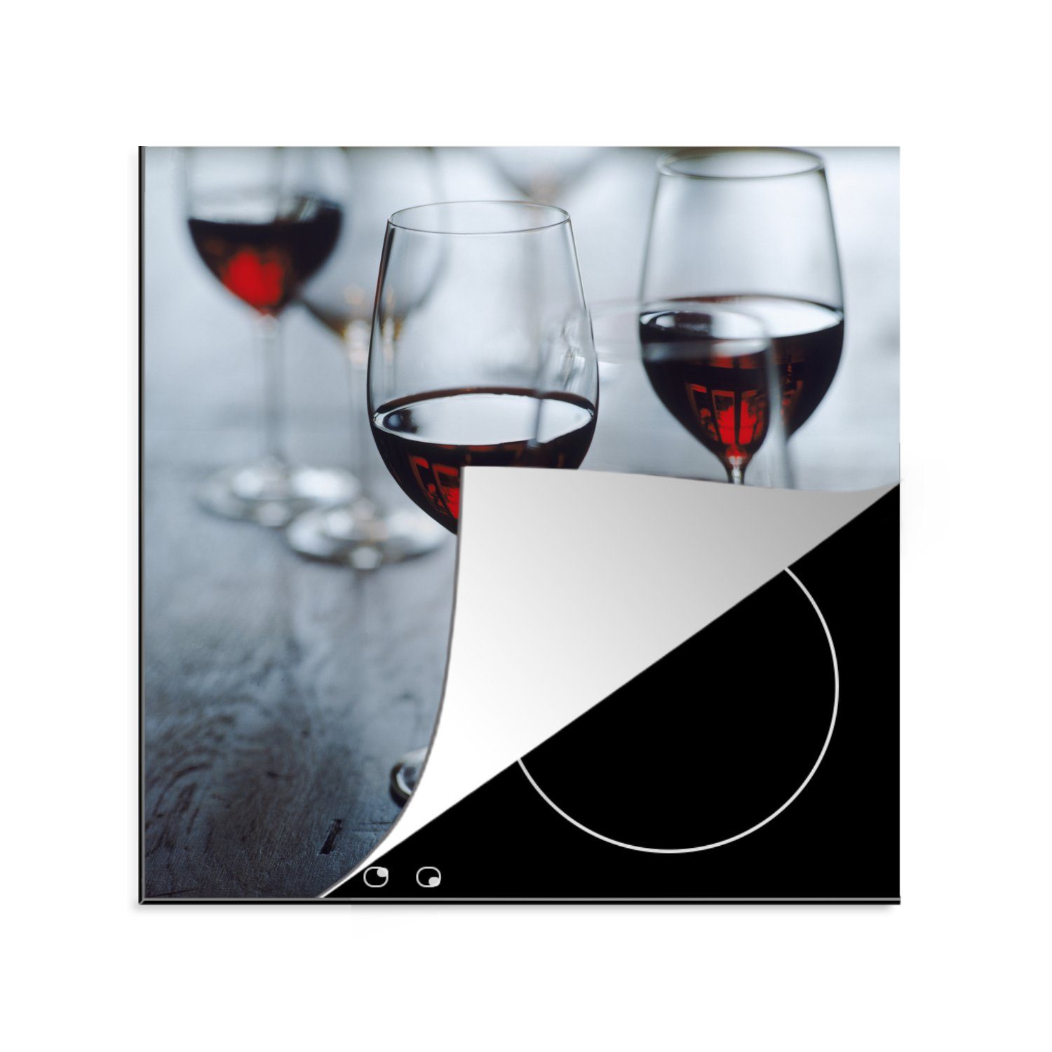 MuchoWow Herdblende-/Abdeckplatte Vier schöne Gläser Rotwein, Vinyl, (1 tlg), 78x78 cm, Ceranfeldabdeckung, Arbeitsplatte für küche