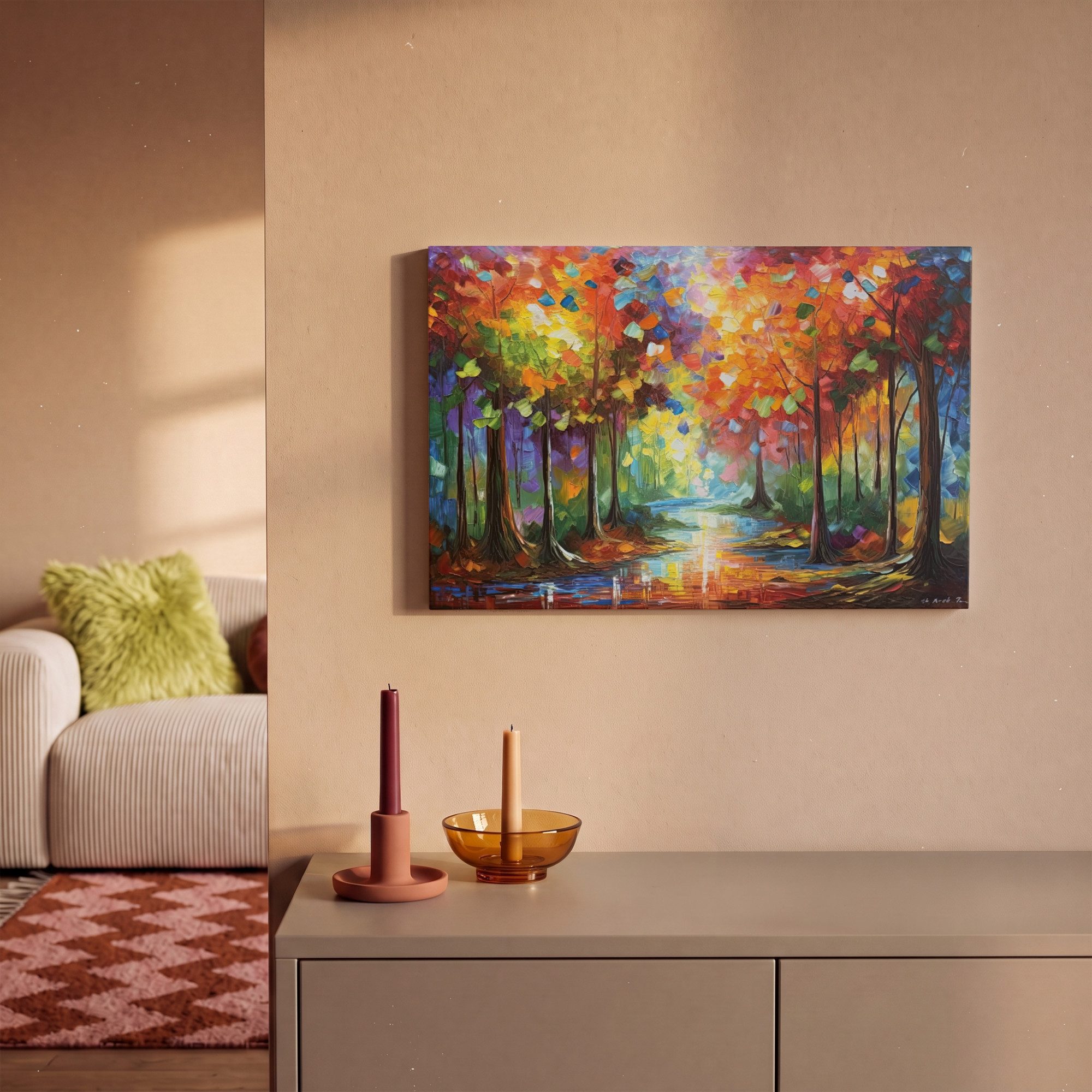 OneMillionCanvasses® Leinwandbild Landschaft - Wald - Farben - Natur, Fotodruck (1 St), Leinwand Bilder Klein, Wand Dekoration Aesthetic 30x20 cm – Bild 2 von 5