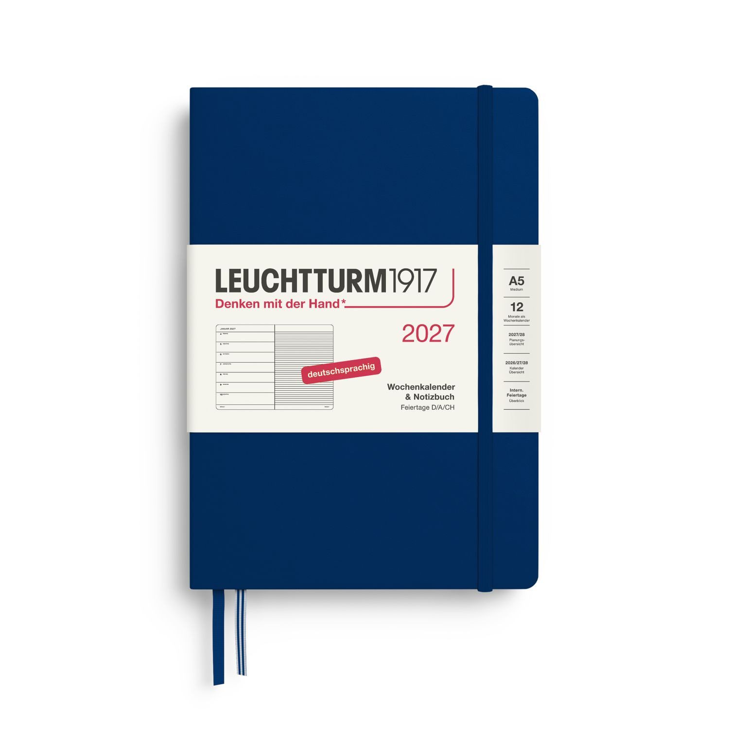 Leuchtturm1917 Taschenkalender Wochenkalender 2027 & Notizbuch Medium A5 Hardcover Marine