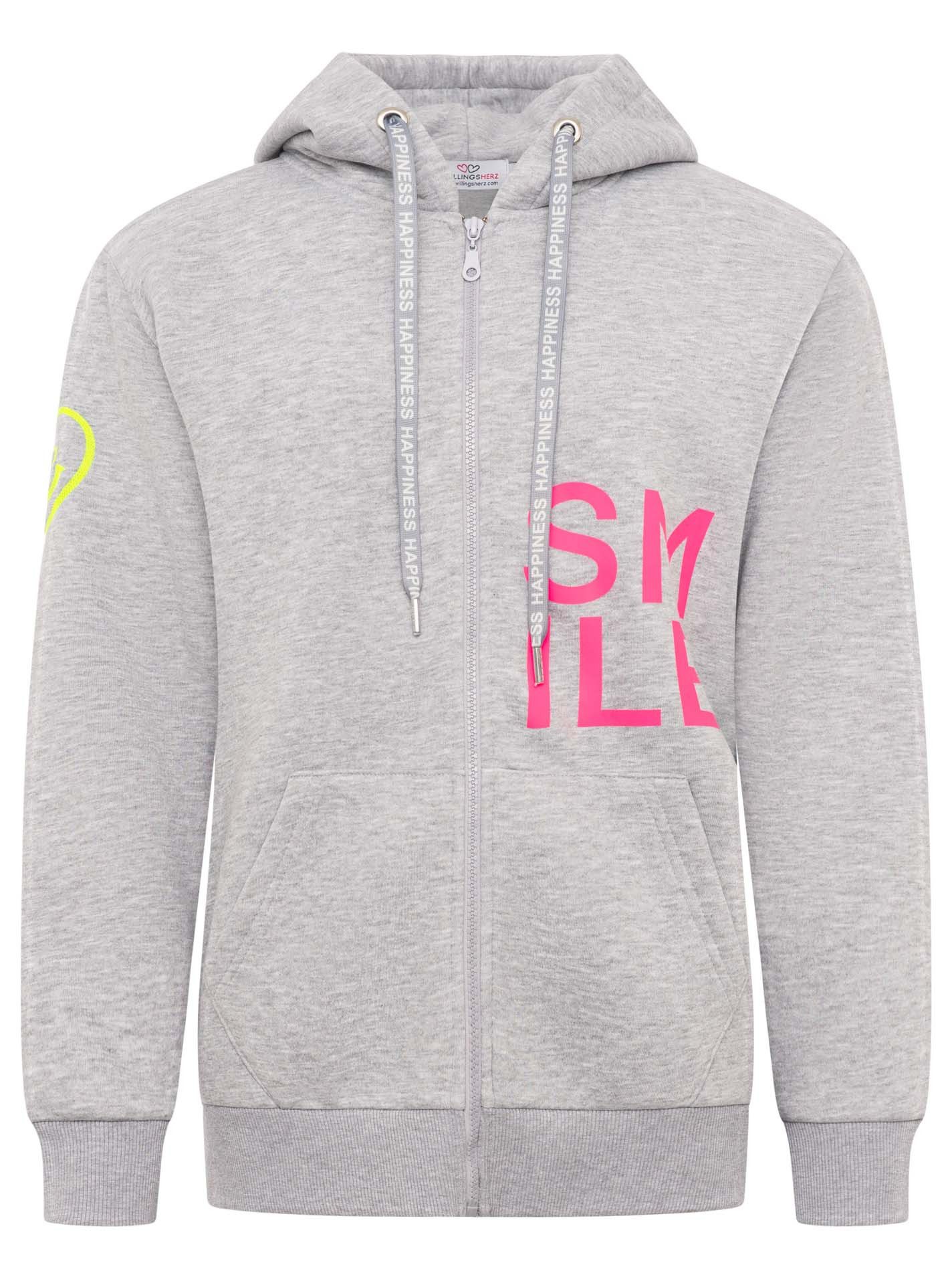 Zwillingsherz Kapuzensweatjacke "Alissa" mit SMILE, gesticktem Herz am Arm und Reißverschluss
