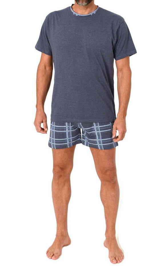Normann Pyjama Normann Herren kurzarm Schlafanzug Shorty mit Karohose aus Jersey