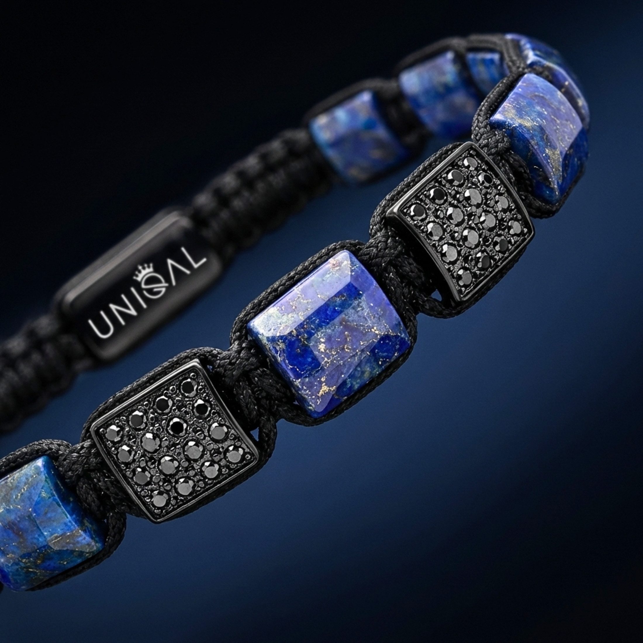 UNIQAL.de Armband Designer Herren verstellbar Naturstein & Zirkonia Premium (Herrenarmband mit Naturstein Platten und schwarzer Zirkonia, verstellbar, inkl. Schmuckverpackung), unisex, luxuriöse Optik, hochwertige Verarbeitung
