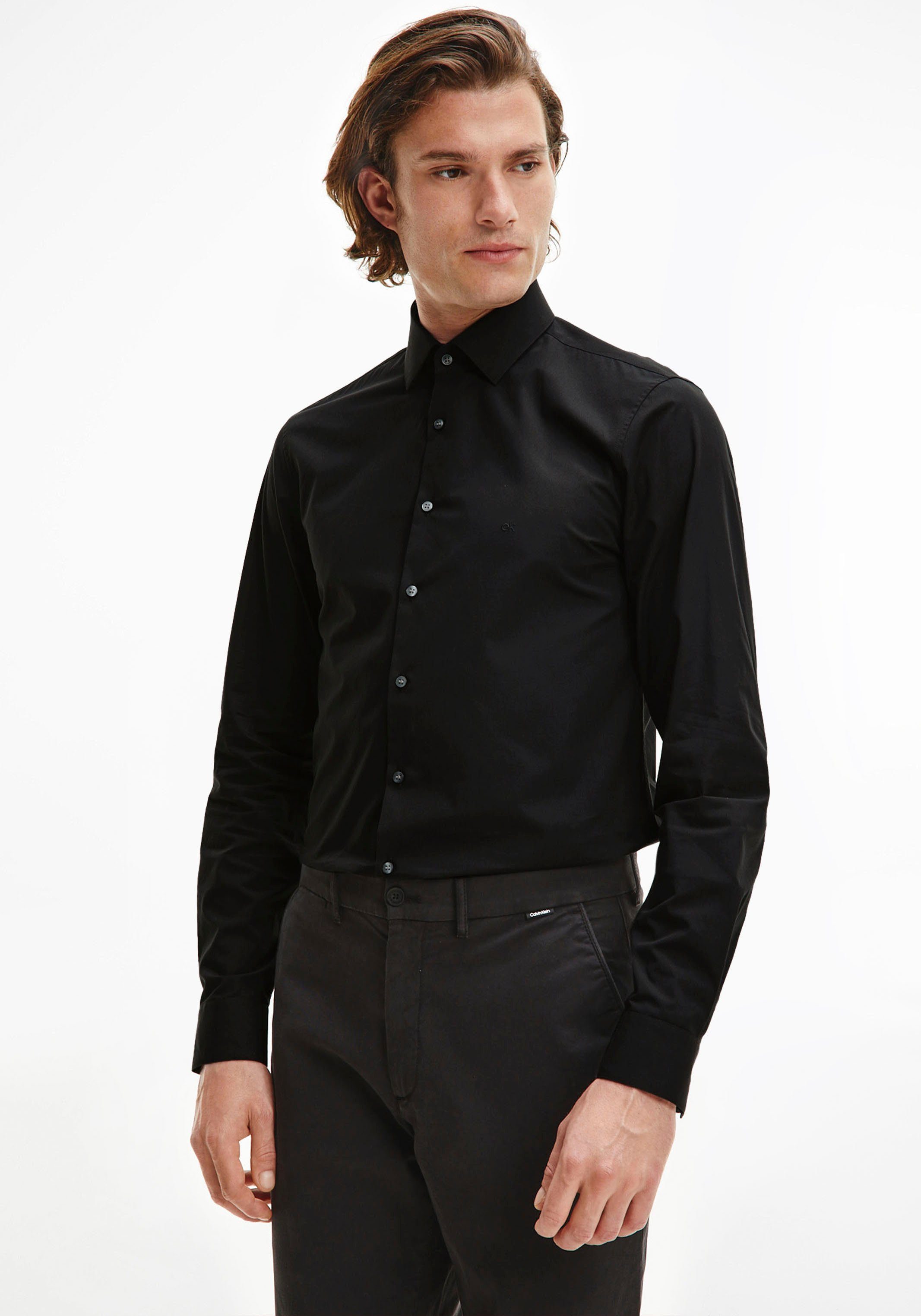 Calvin Klein Businesshemd POPLIN STRETCH SLIM SHIRT mit Kentkragen