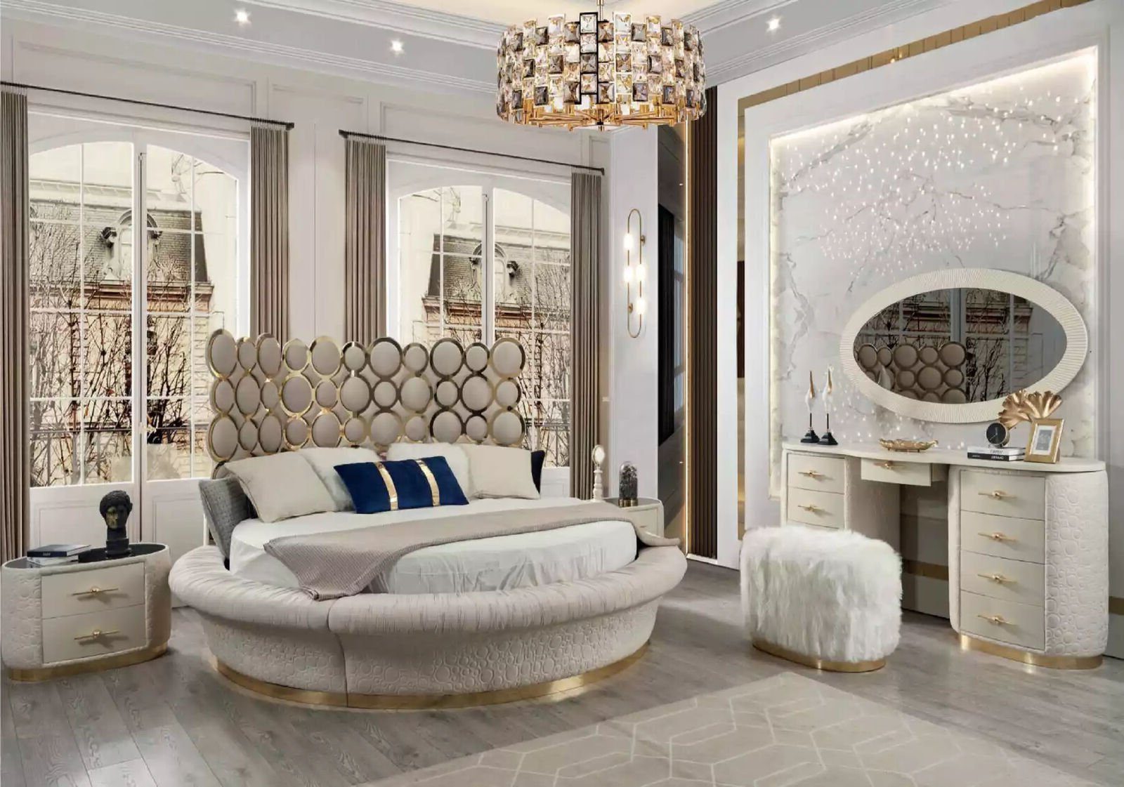 Schlafzimmer-Set Elegantes Bett mit Nachttischen in zeitgemäßem Design
