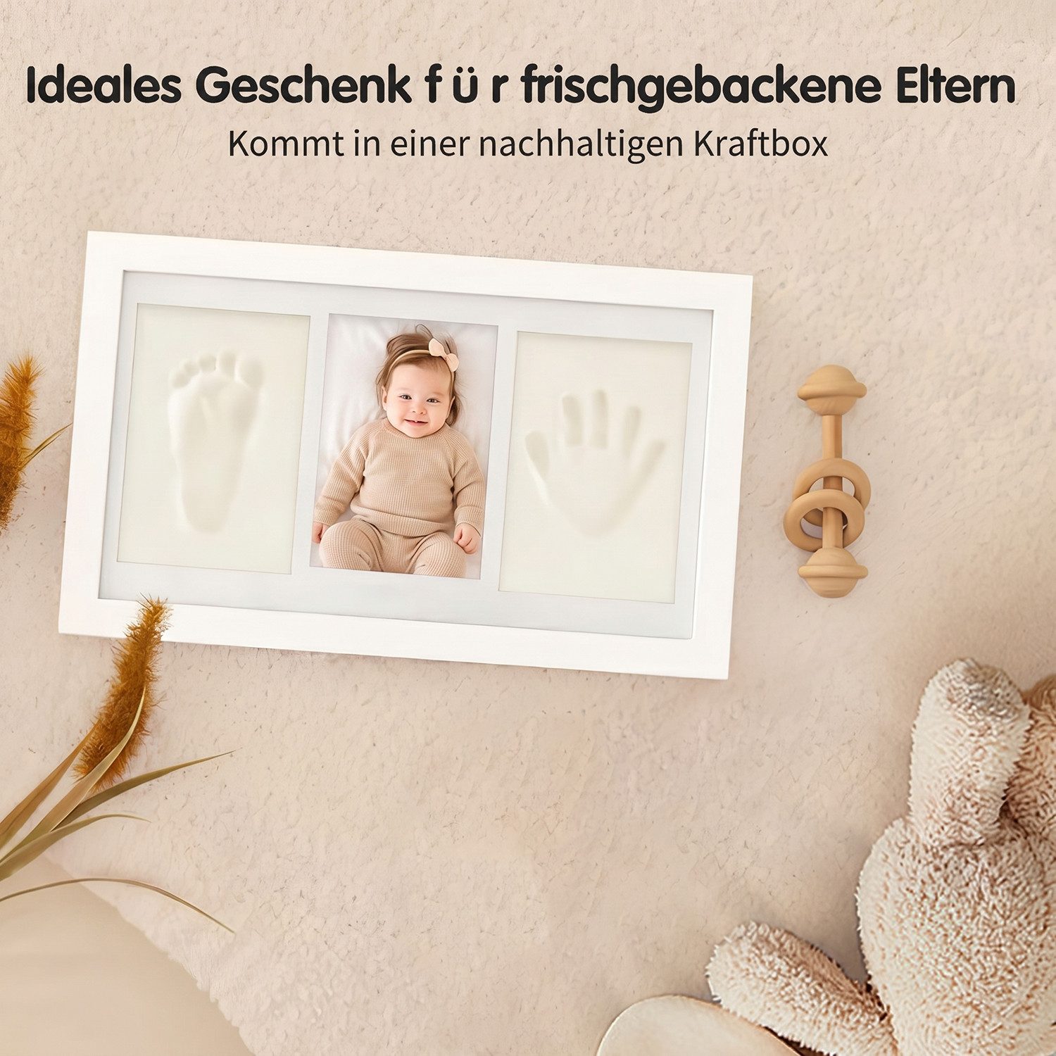 AIMAX Bilderrahmen zum Basteln Baby Handabdruck und Fußabdruck Set – Gipsabdruck Baby Hand und Fuß , für 3 Bilder (Abdruckset Baby Personalisierte Erinnerung &  – Bild 5 von 5