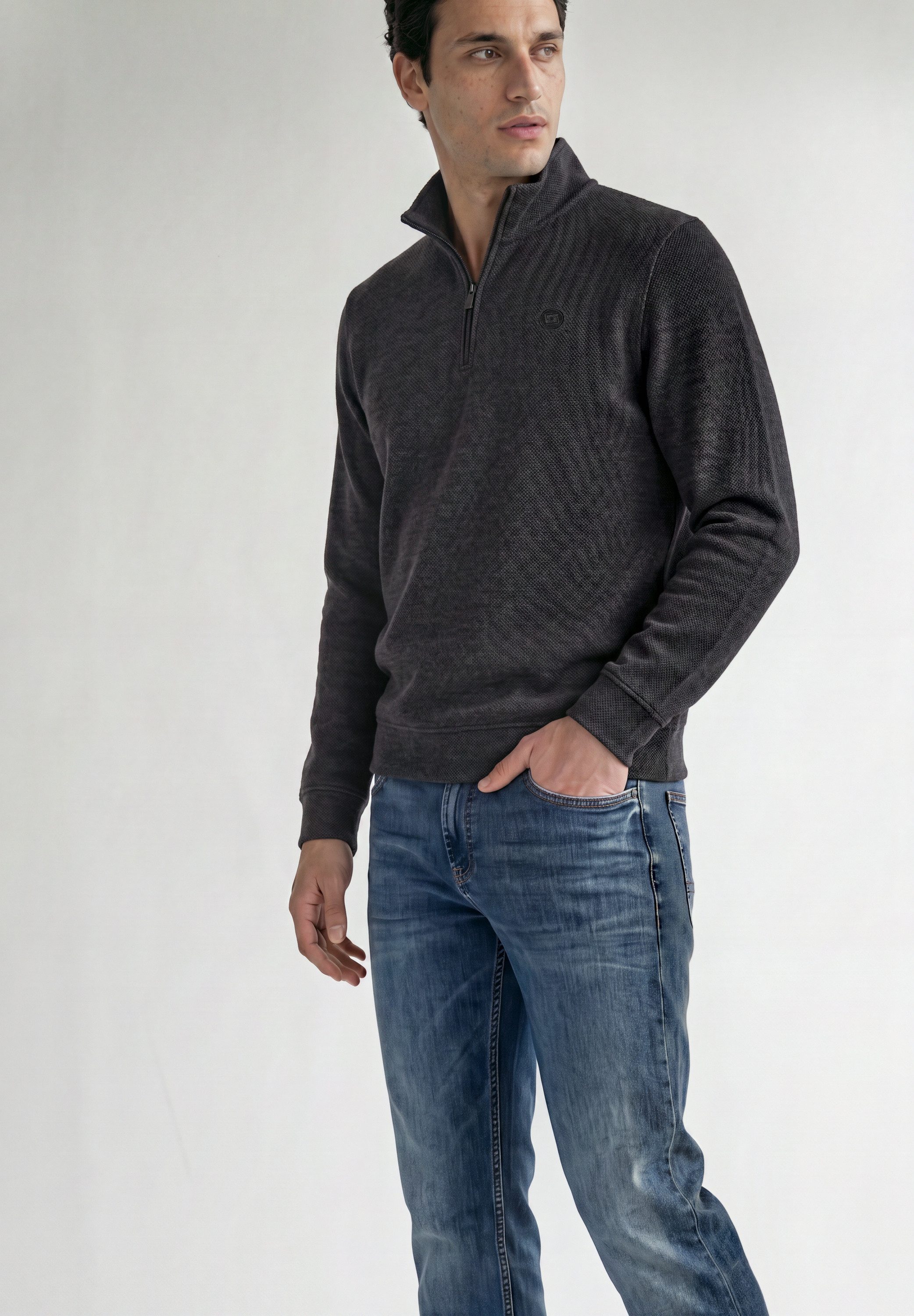 STREET ONE MEN Sweatshirt mit Stehkragen