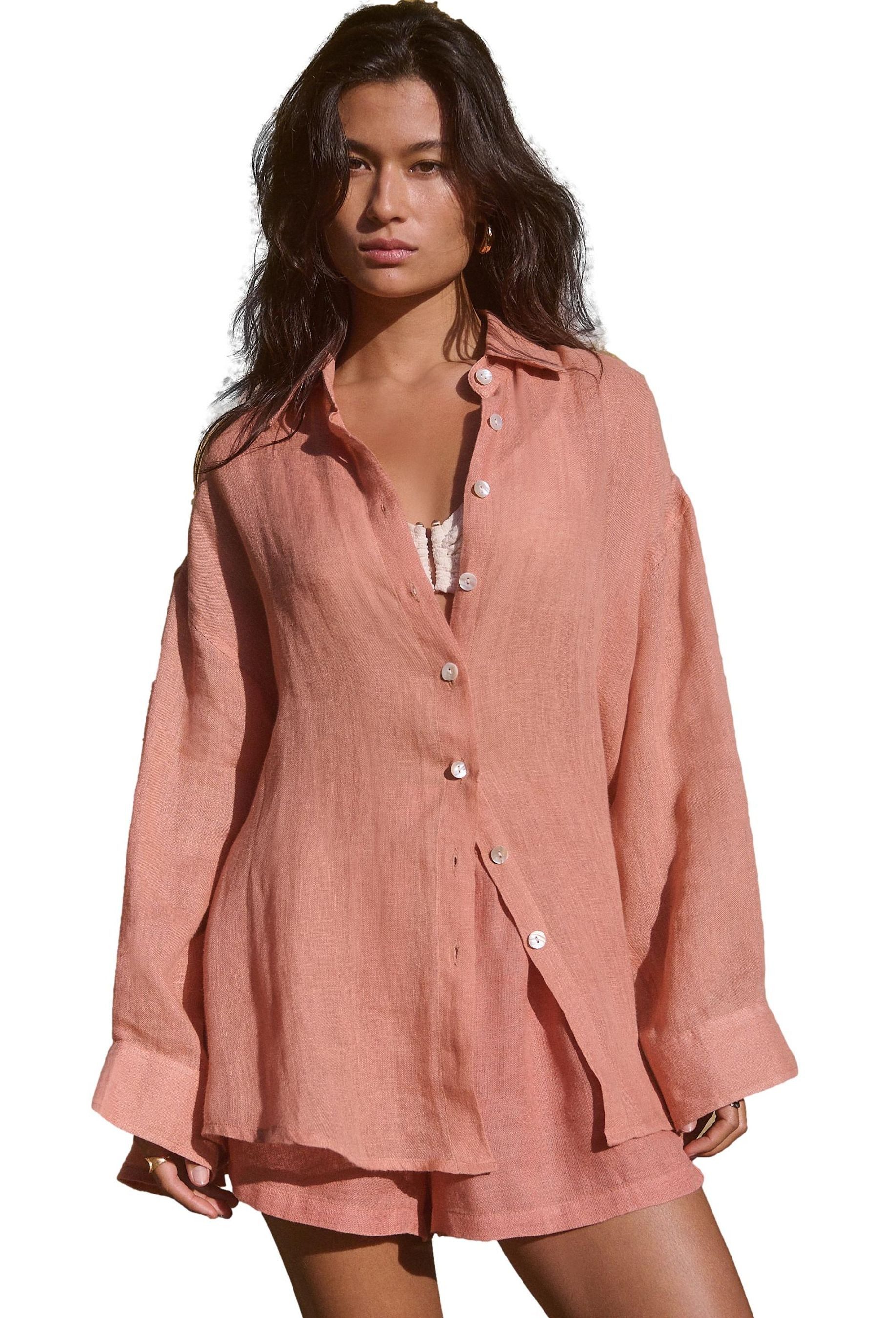 Strandshirt Strandbluse aus 100 % Leinen