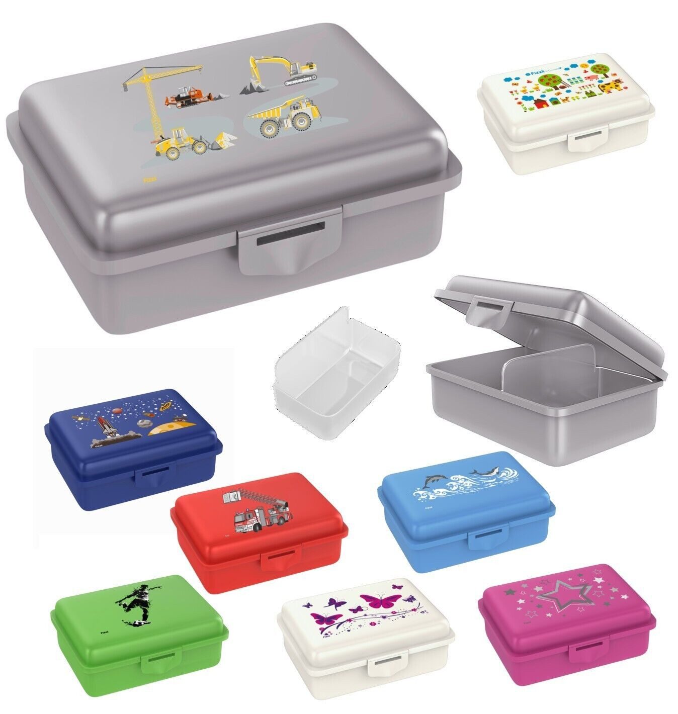 Fizzii Lunchbox bunte Brotdose 18 x 13 x 7 cm, Polyethylen, mit Innengefach zum Rausnehmen