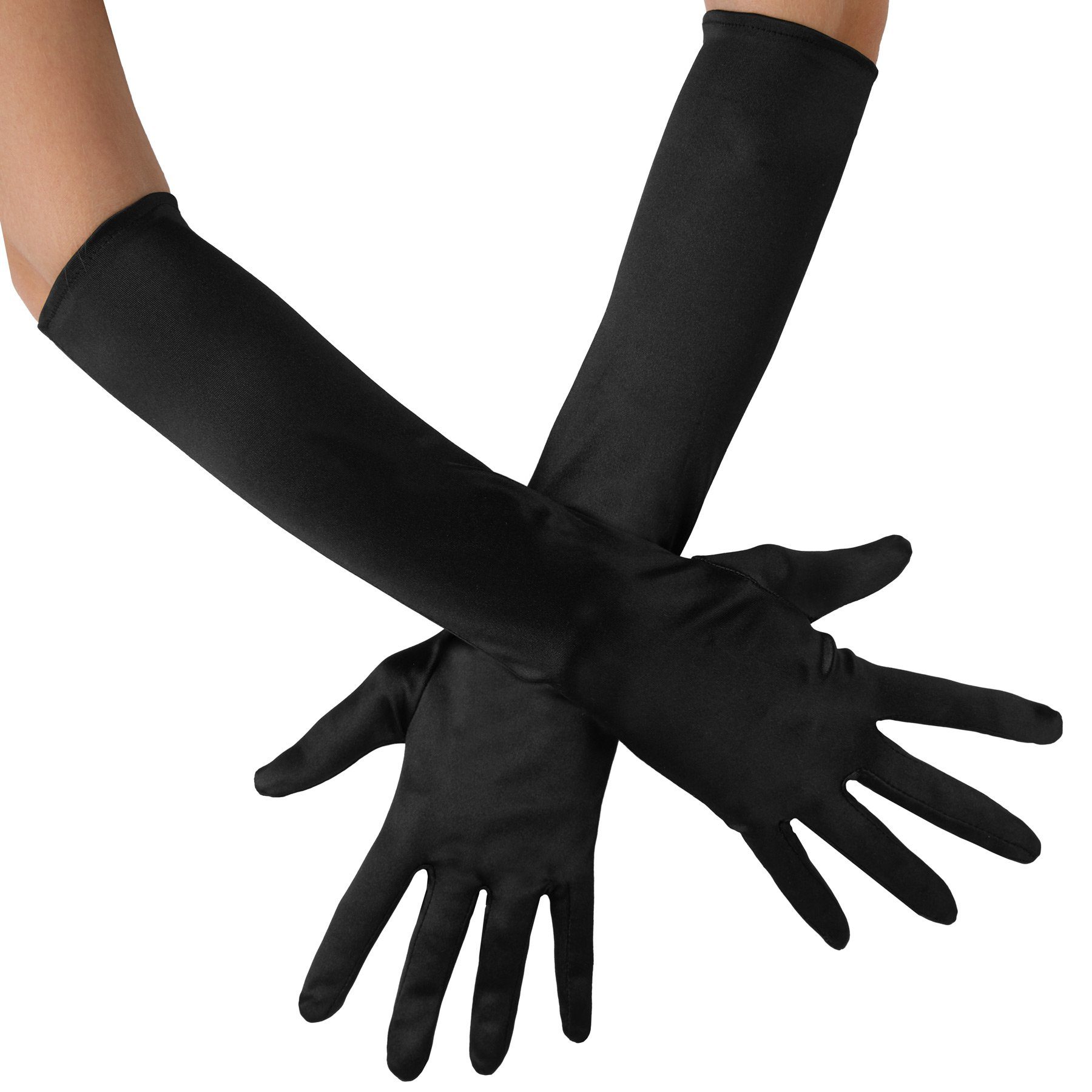dressforfun Kostüm Faschingskleidung, auch Maskeradenverkleidung, in der Farbe schwarz, Gr. Einheitsgröße, Edle Satin-Handschuhe in Einheitsgröße, Ca. 43 cm