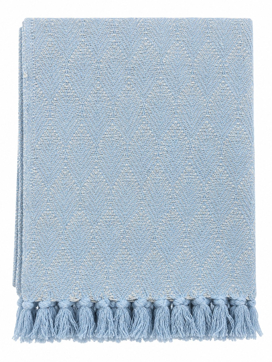 Wohndecke Light Blue/Natural, AU Maison, Stilvolle Baumwolldecke mit Fransen 130x180 cm
