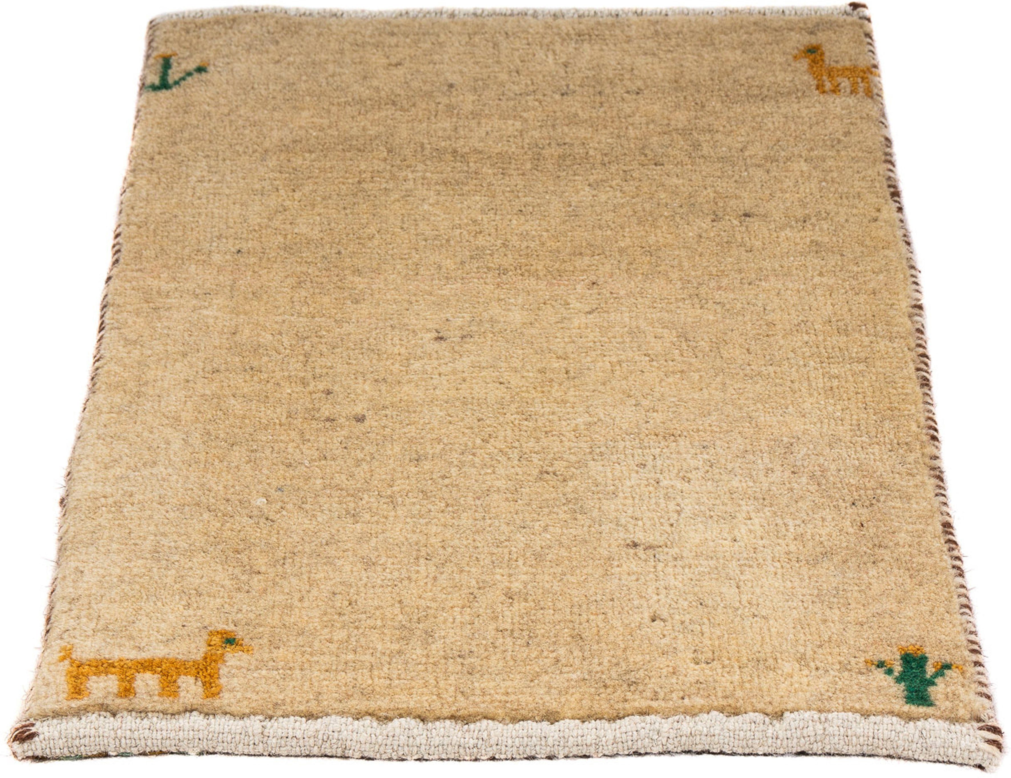 Wollteppich Gabbeh - Loribaft Perser - 60 x 40 cm - beige, morgenland, rechteckig, Höhe: 12 mm, Wohnzimmer, Handgeknüpft, Einzelstück mit Zertifikat