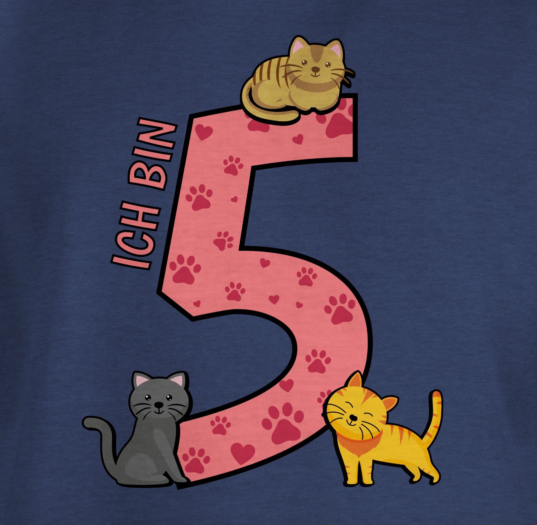 2 Fünfter Meliert Dunkelblau Shirtracer Katzen Geburtstag T-Shirt 5.