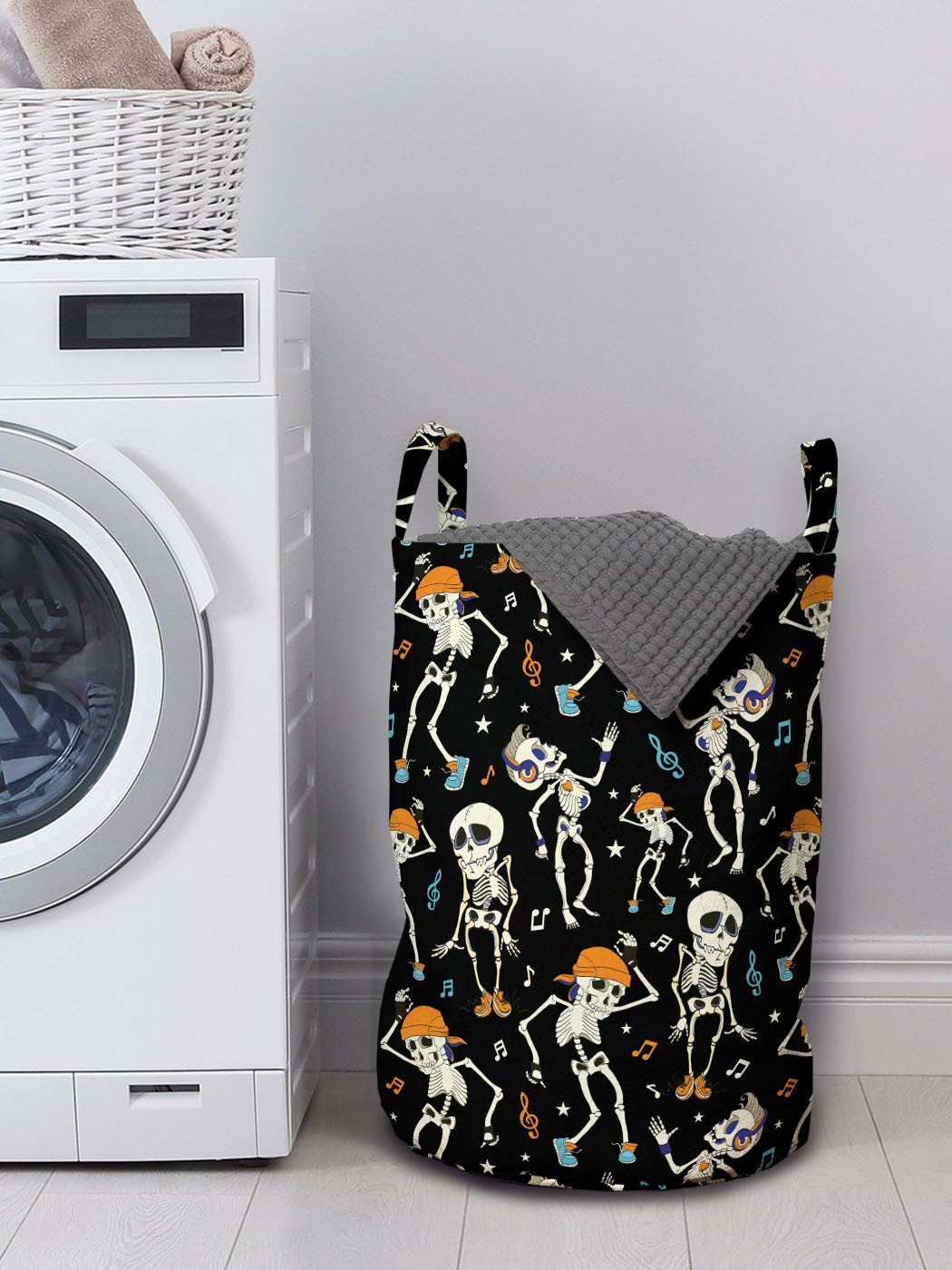 Waschsalons, Halloween mit für Skelett Griffen Wäschekorb Kordelzugverschluss Abakuhaus Party Wäschesäckchen