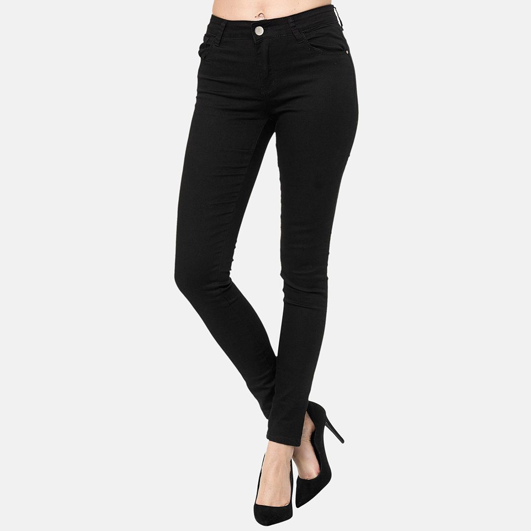 Damen Elara Slim-fit-Jeans Hose Stretch Schwarz (1-tlg) Up Push Elara Jeans