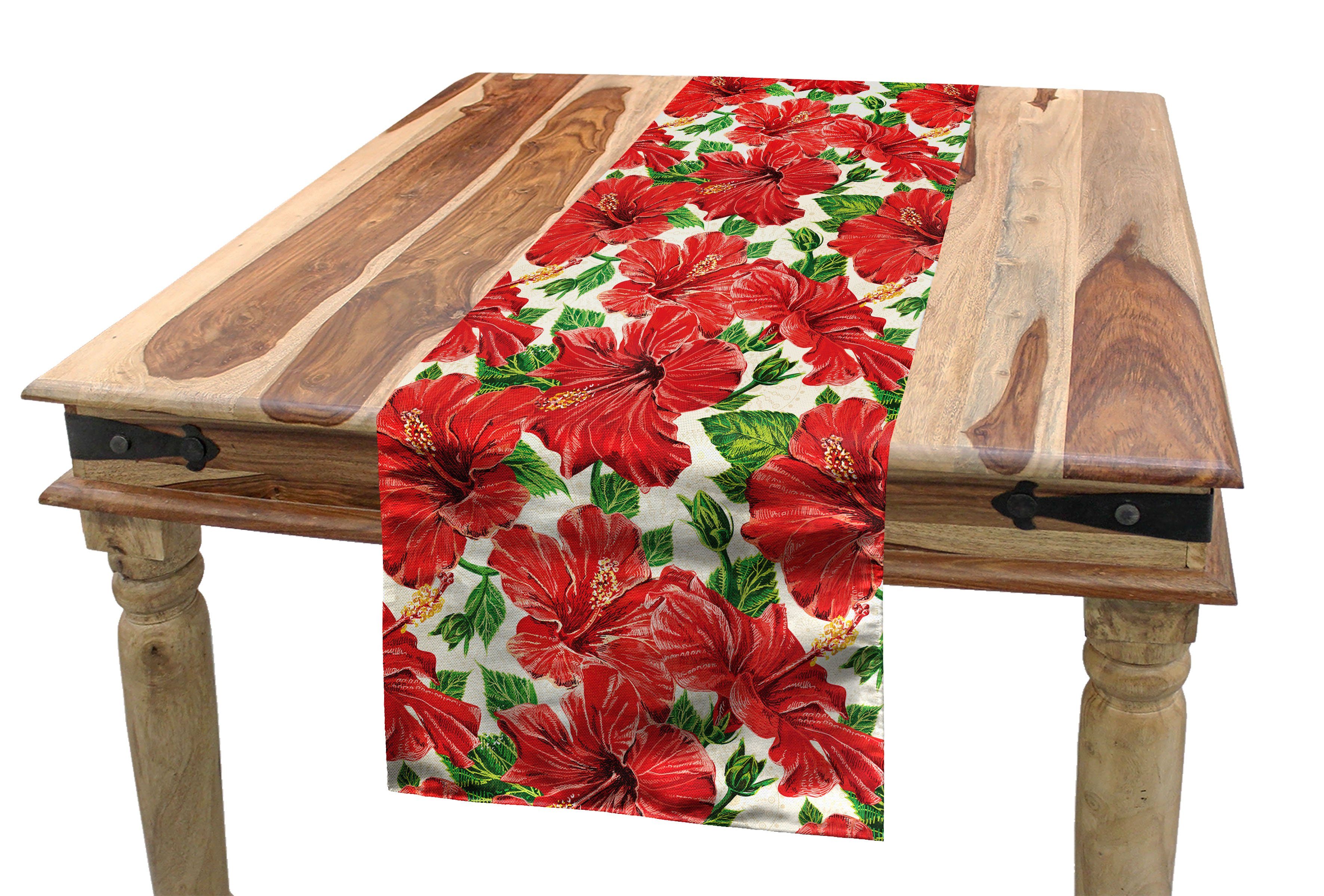 Abakuhaus Tischläufer Esszimmer Küche Rechteckiger Dekorativer Tischläufer, Hawaii Botanischer Blumenstrauß Retro