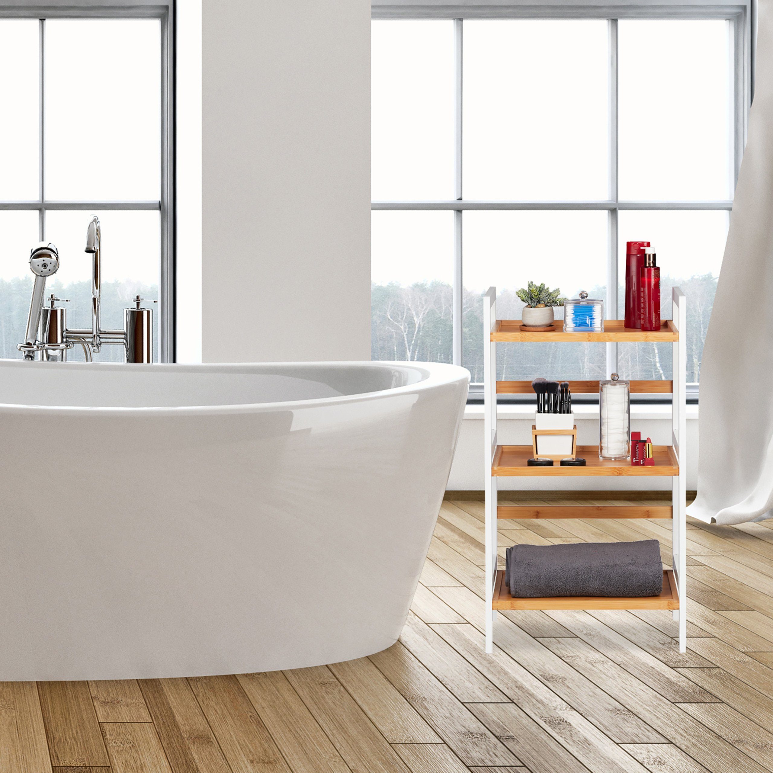 relaxdays Badregal Bambus weiß und natur, 3 günstig online kaufen