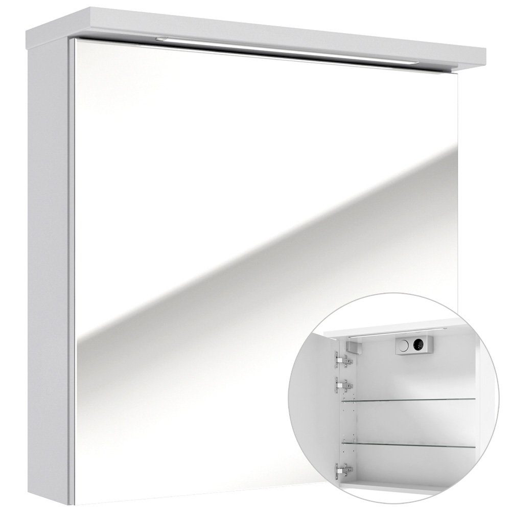 Lomadox Spiegelschrank SOFIA-107 LED- 61 cm weiß Hochglanz lackiert inkl. LED Beleuchtung 61/60/20 cm