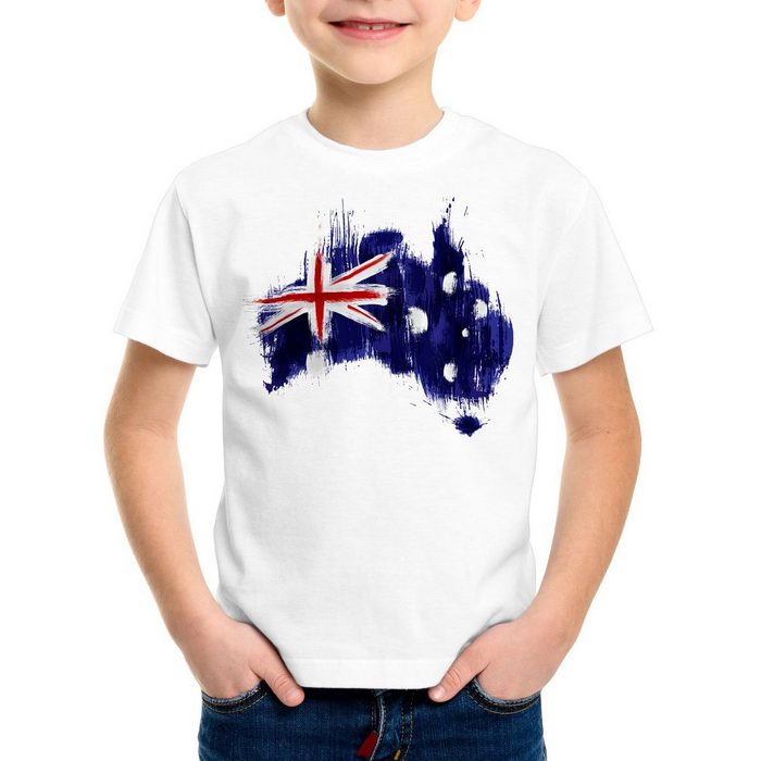style3 Print-Shirt Kinder T-Shirt Flagge Australien Fußball Sport Australia WM EM Fahne